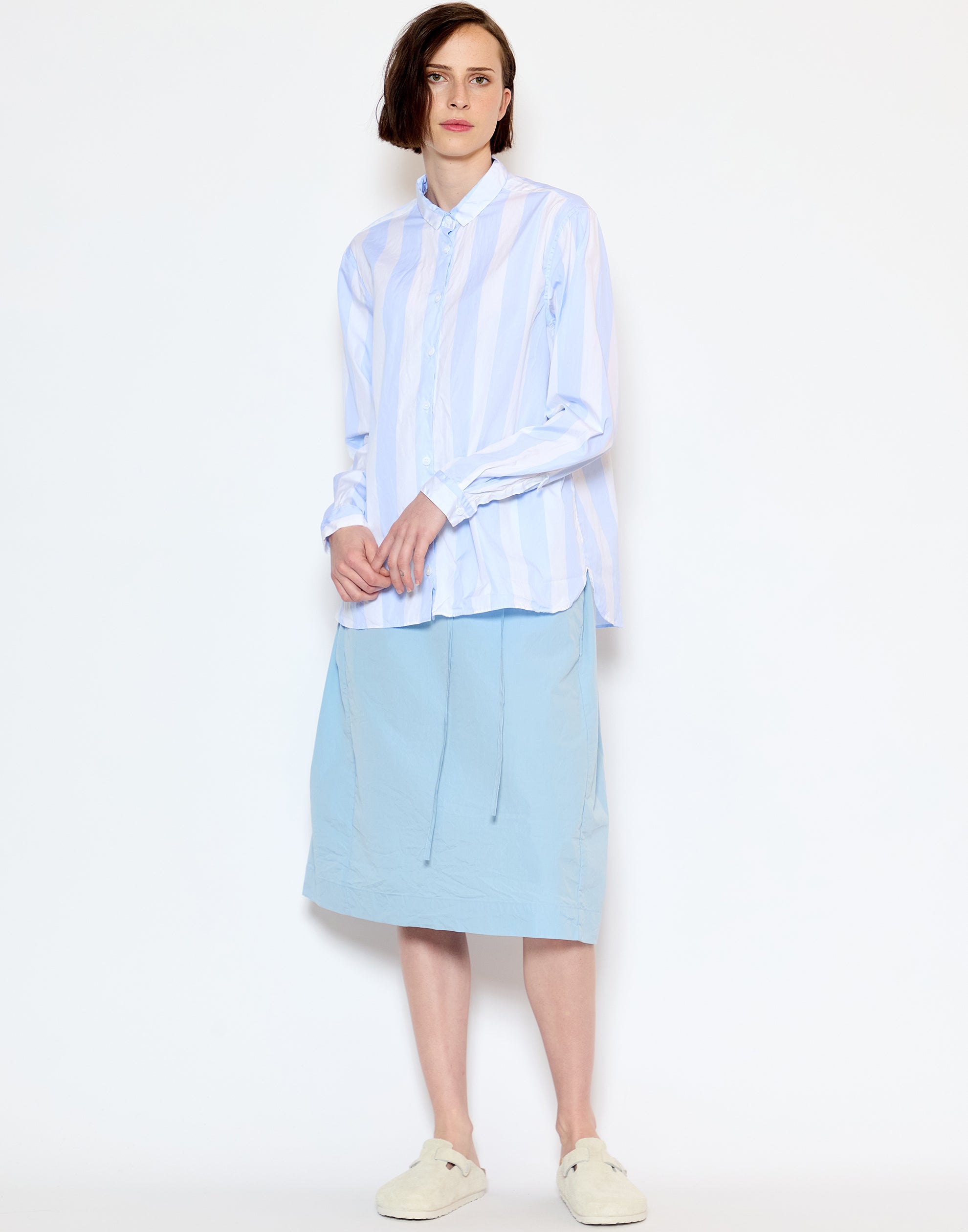Azur Stripe Cotton Loose Tyrol Shirt