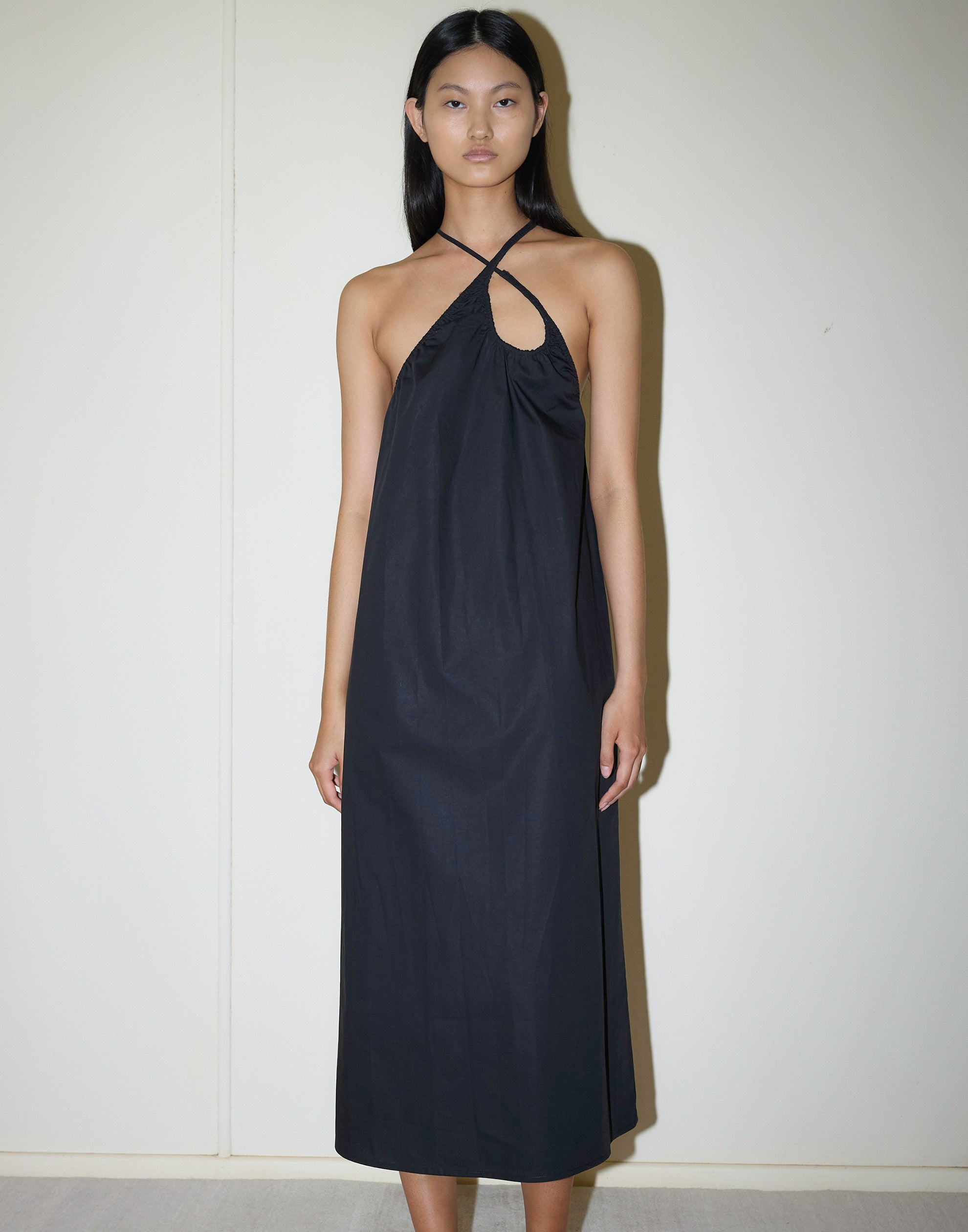 Black Cotton Key Hole Midi Dress