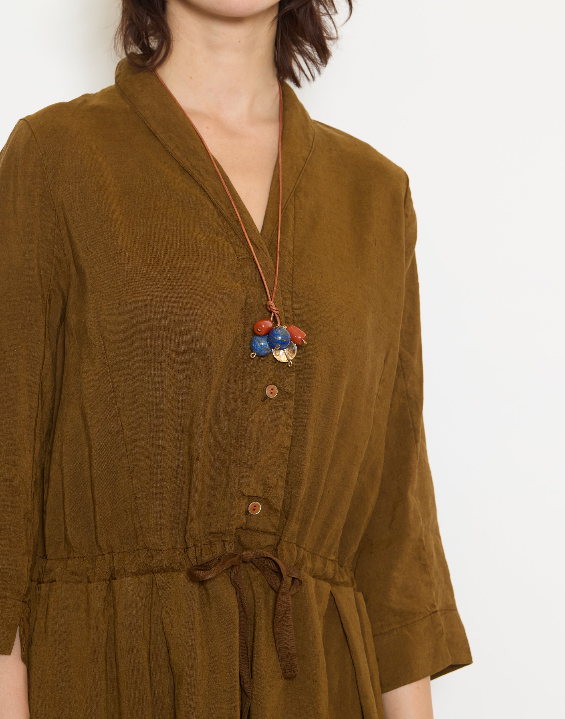 Tobacco Linen & Silk Dena Dress