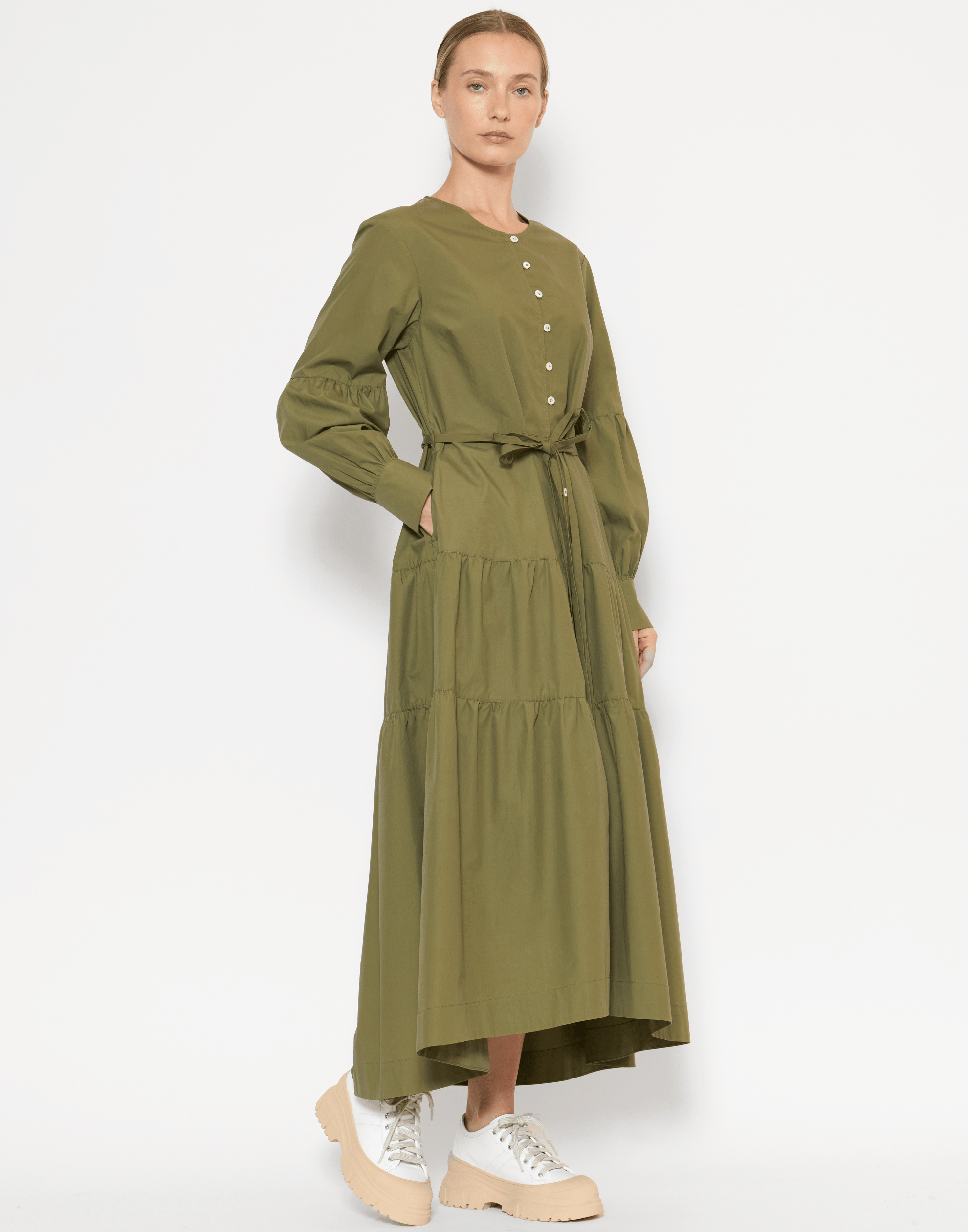 Khaki Cotton & Tencel Nora Dress