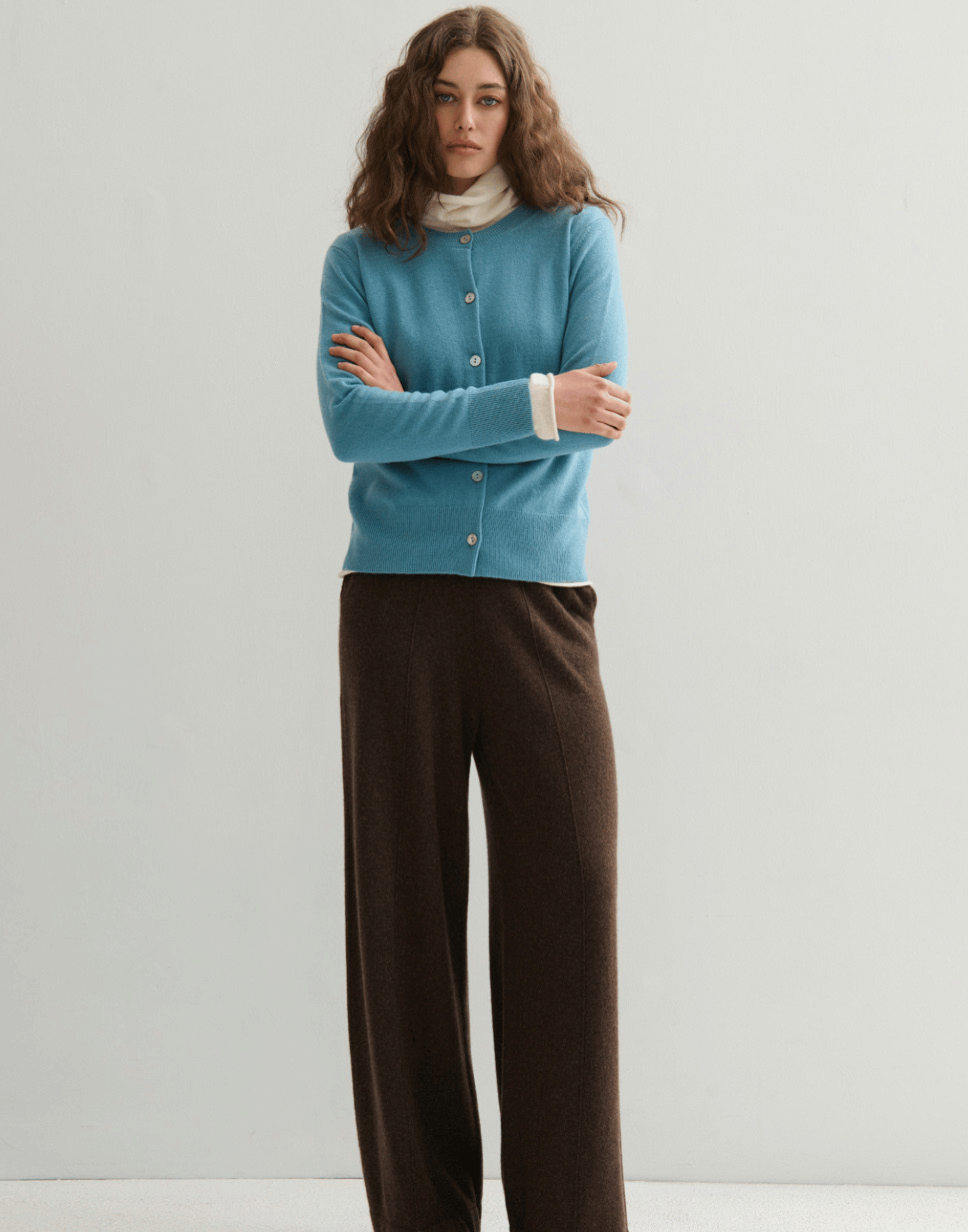 Lake Blue Cashmere Crew Neck Cardigan