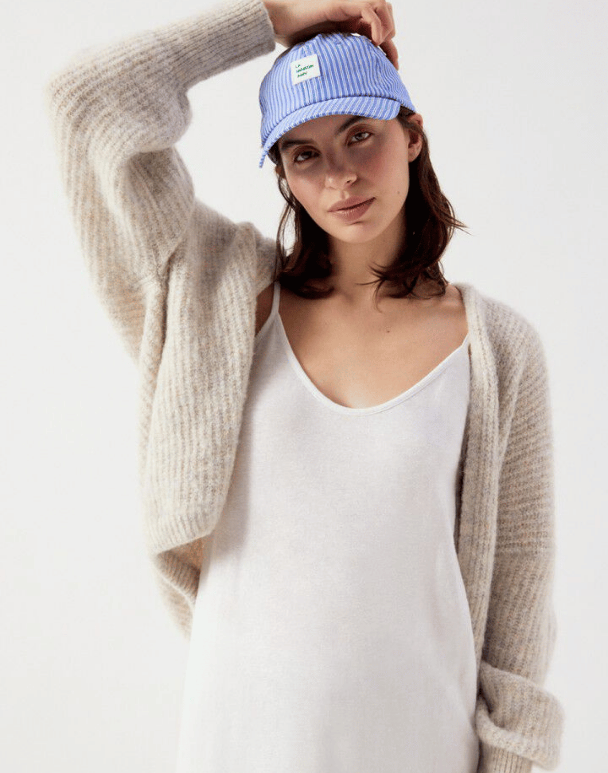 Powder Melange Wool Blend East Cardigan