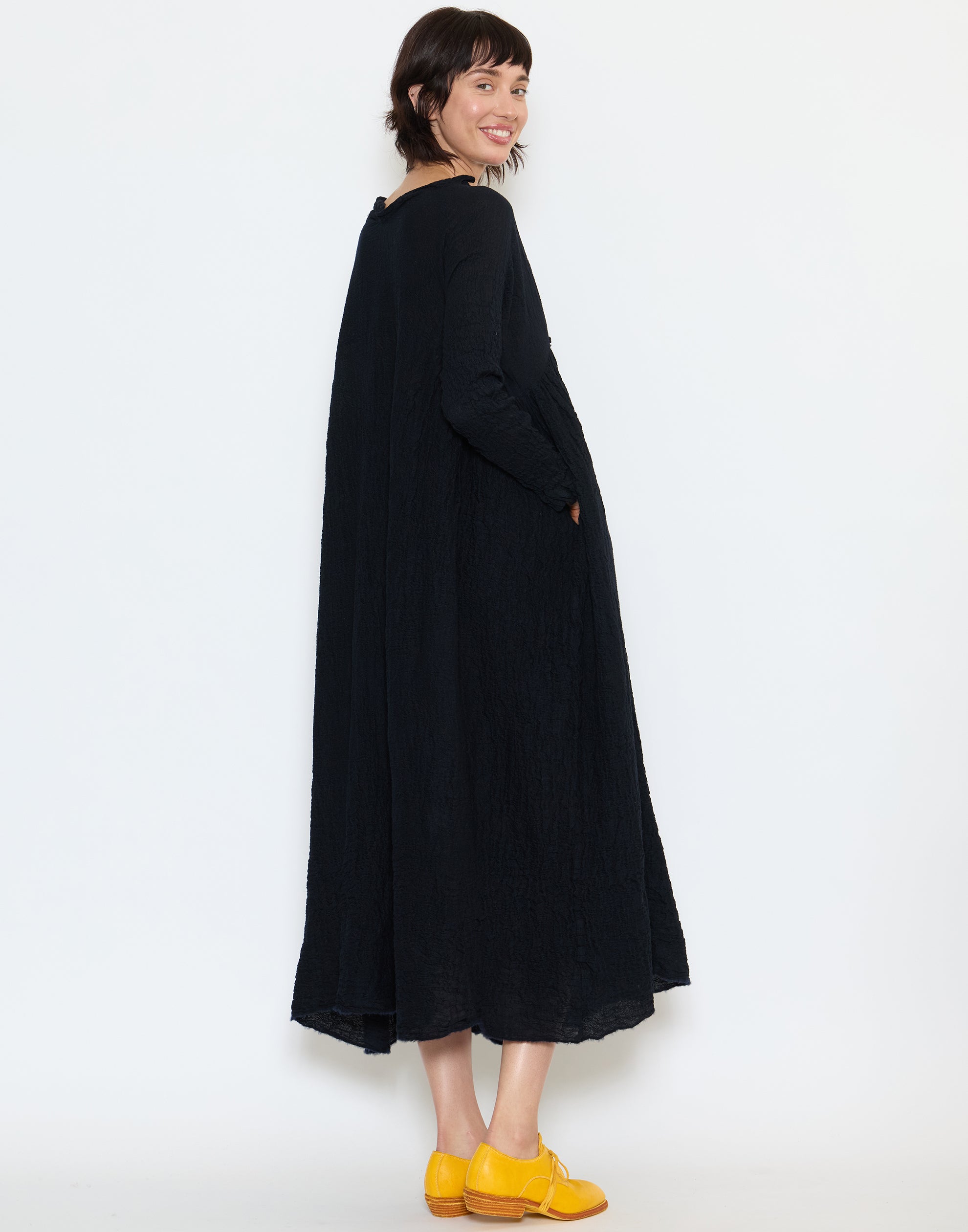 Navy Black Wool Newpride Meta Bianco Dress