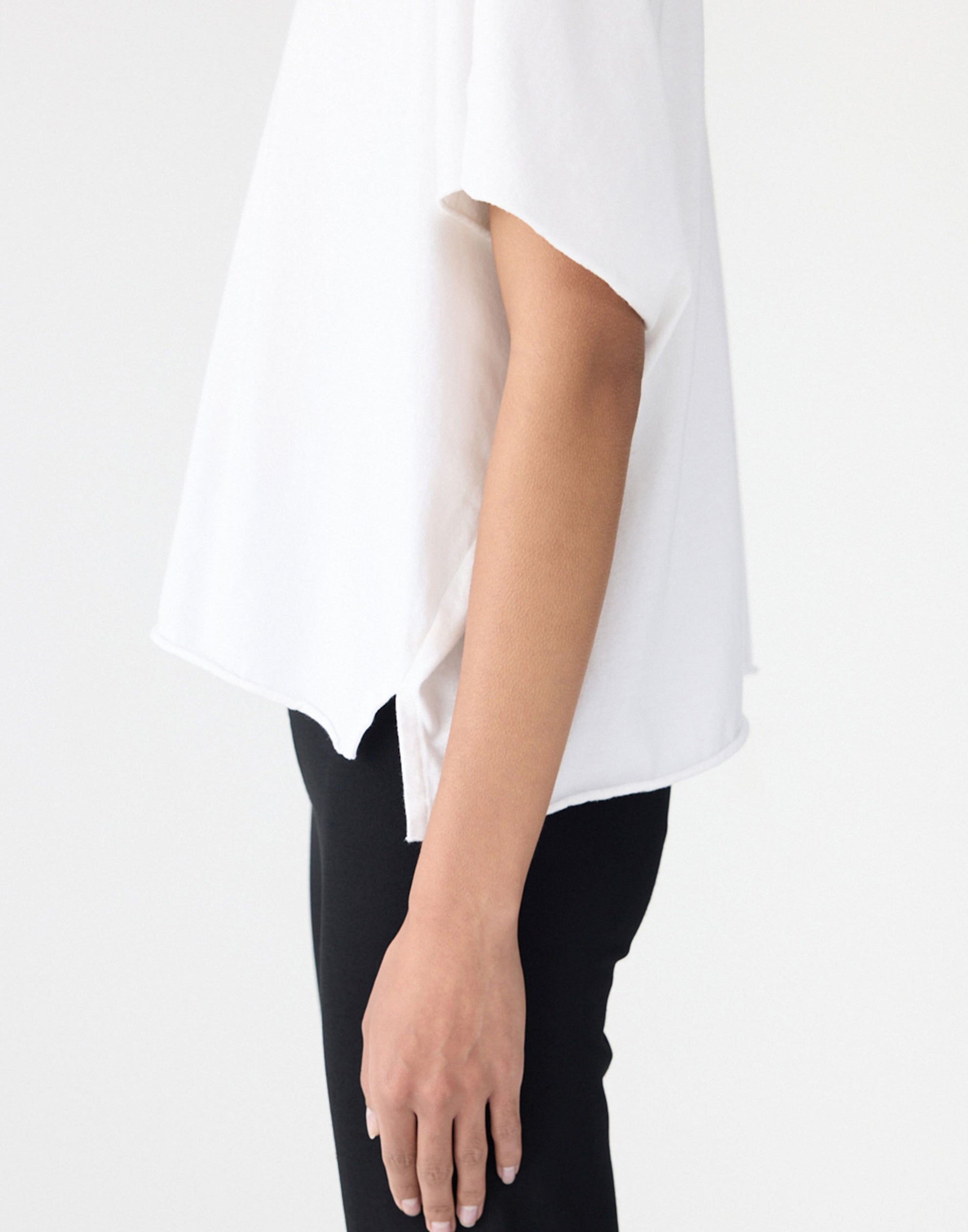 White Cotton Raw Slouch Boxy T-Shirt