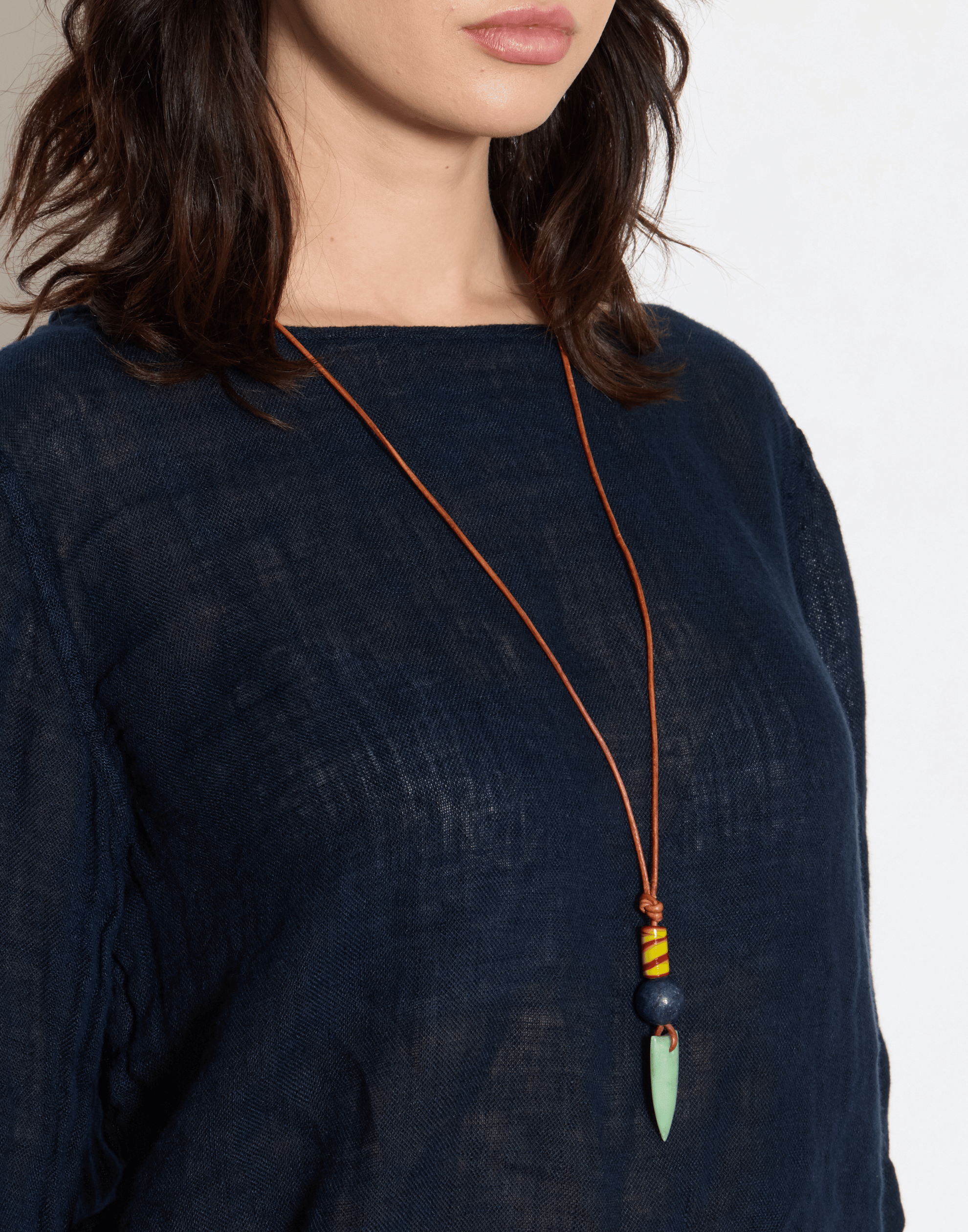 Carved Mixed Stone Pendant Necklace