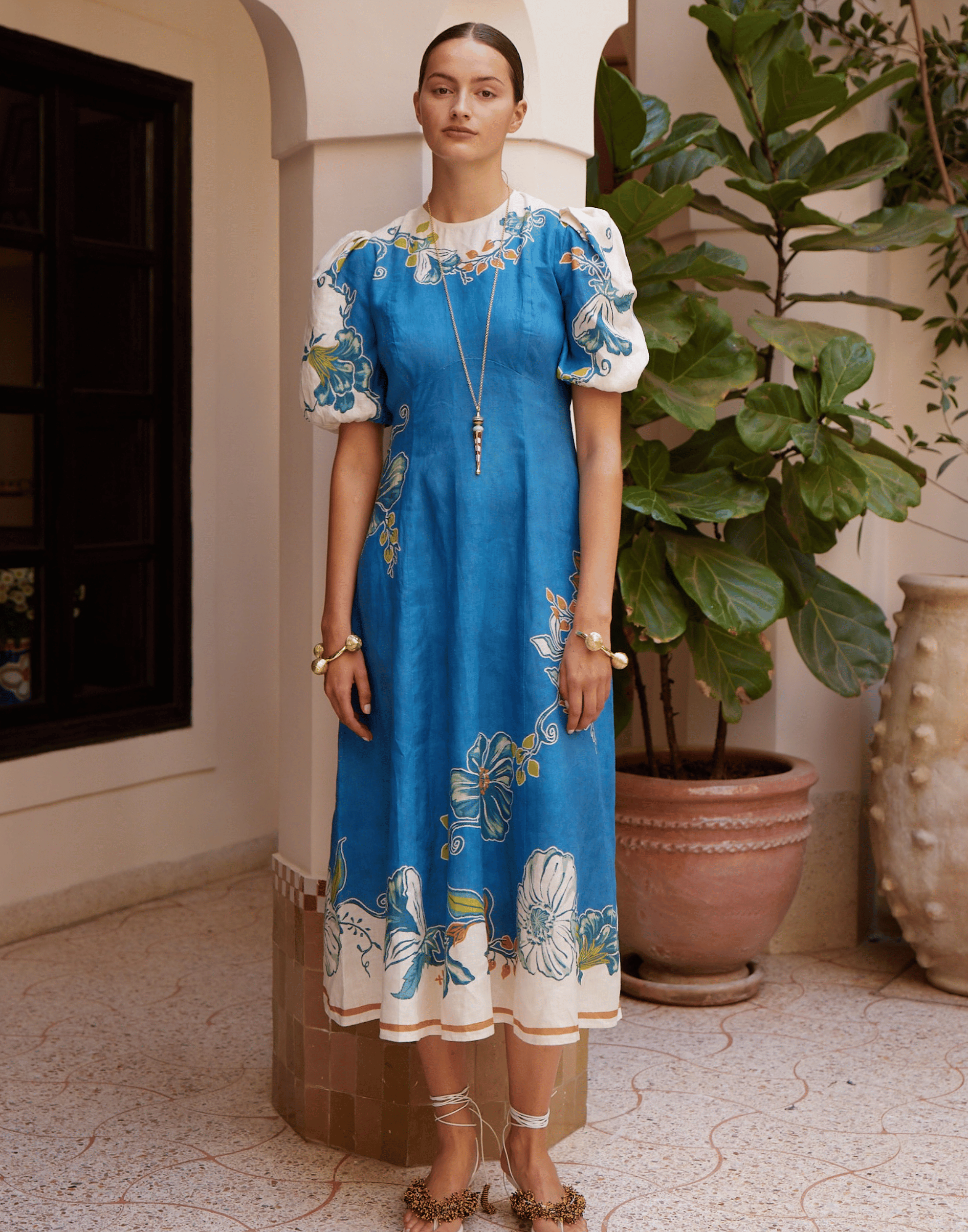 Printed Linen Luda Midi Dress