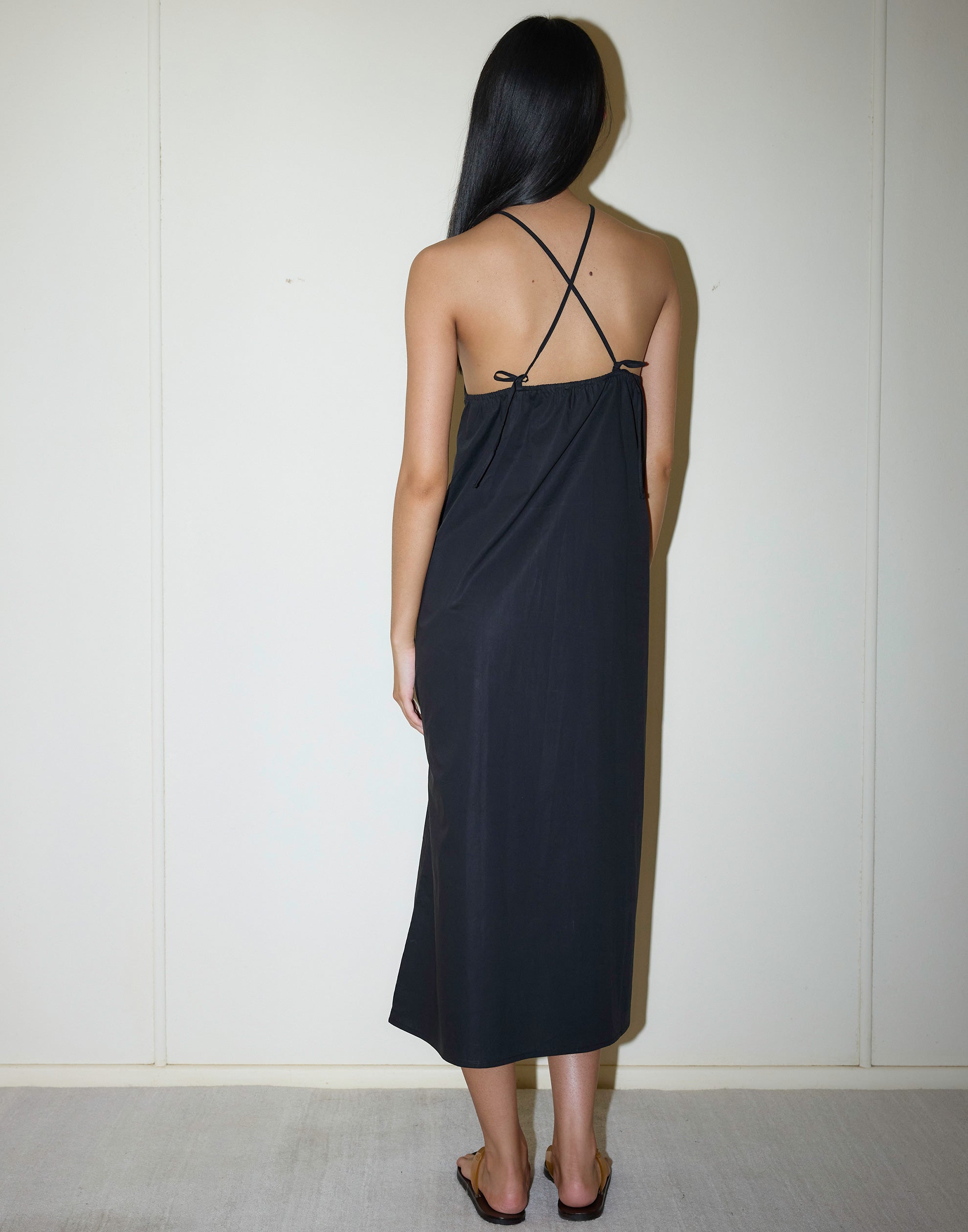 Black Cotton Key Hole Midi Dress