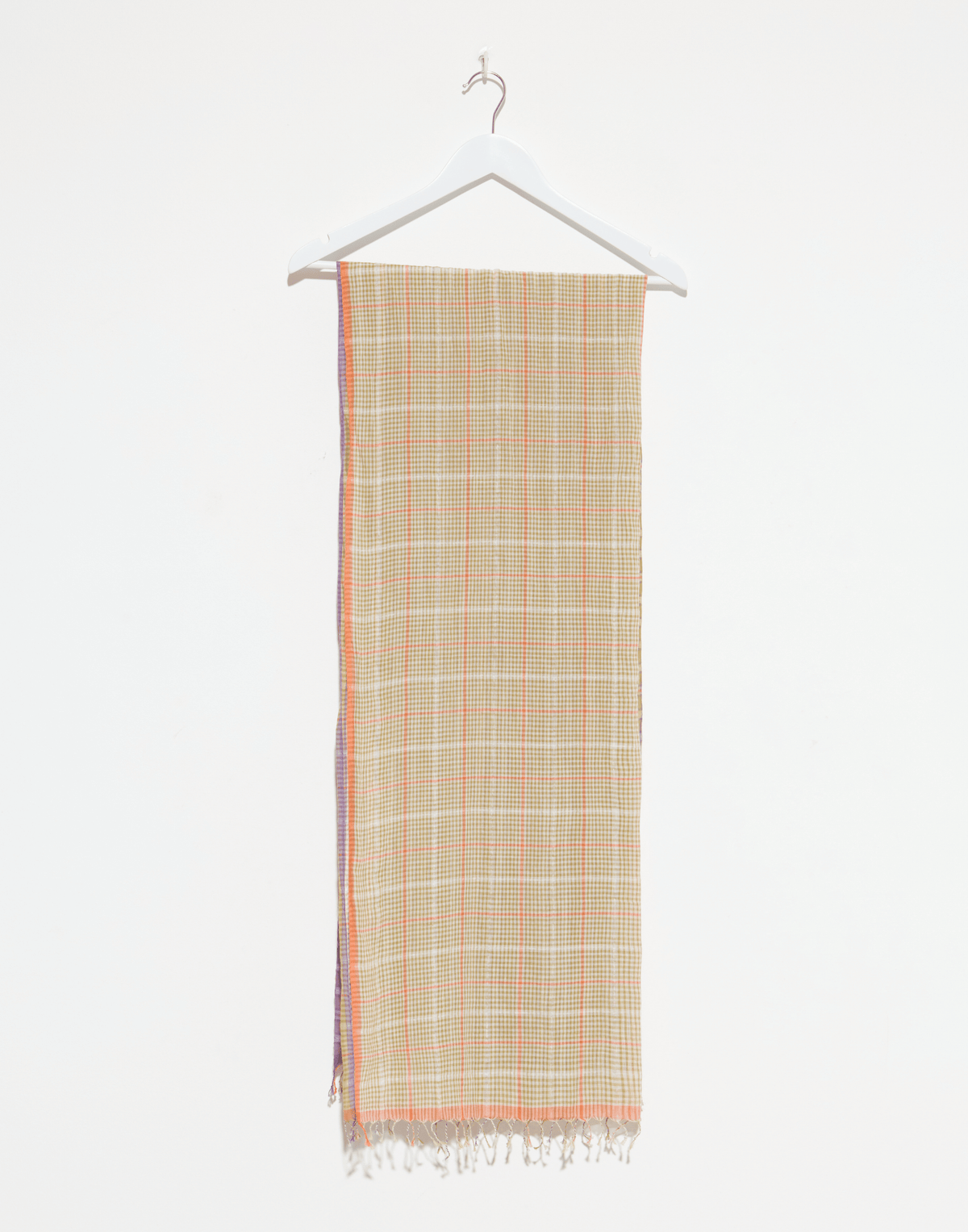 Olive Check Cotton & Linen Scarf