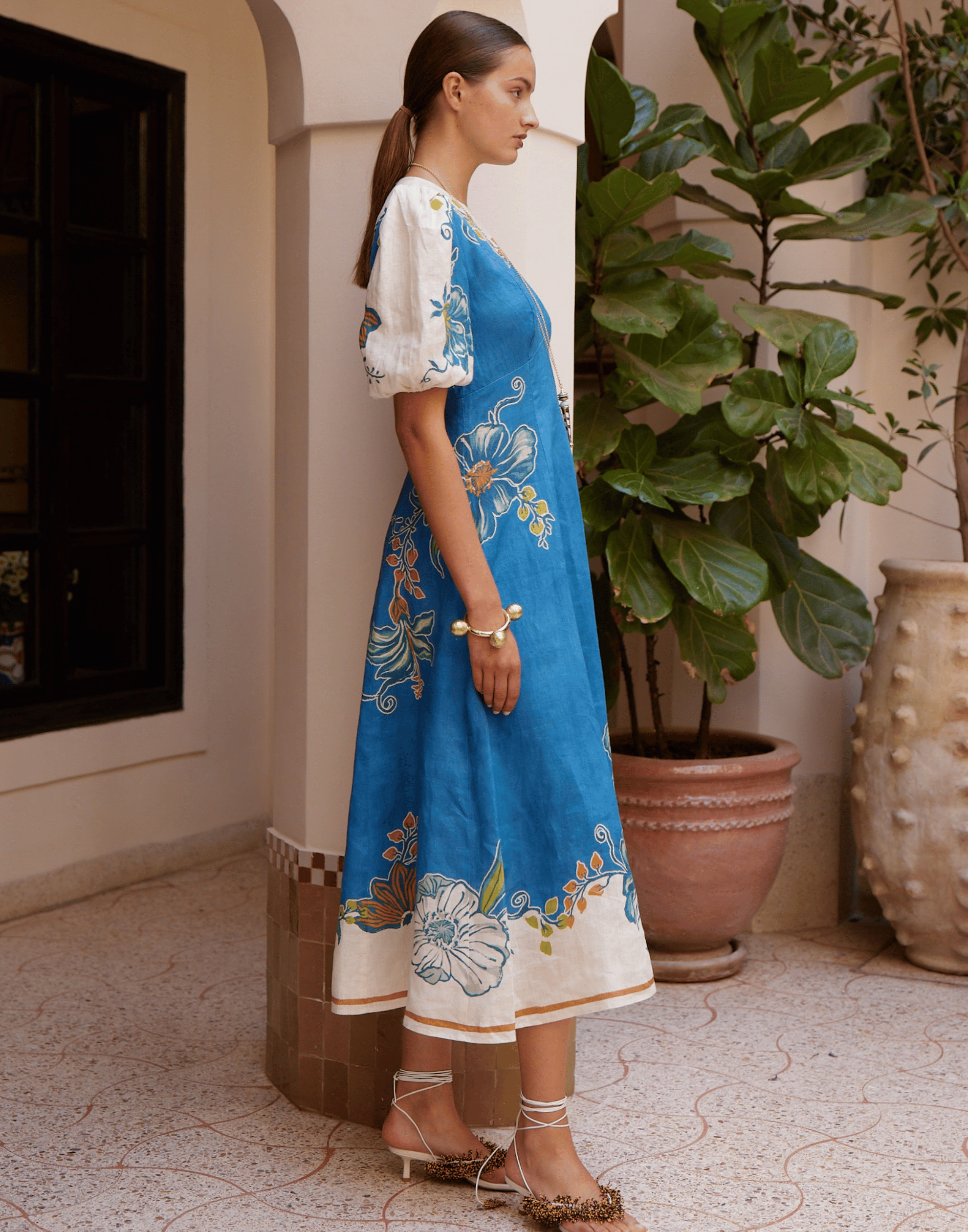 Printed Linen Luda Midi Dress