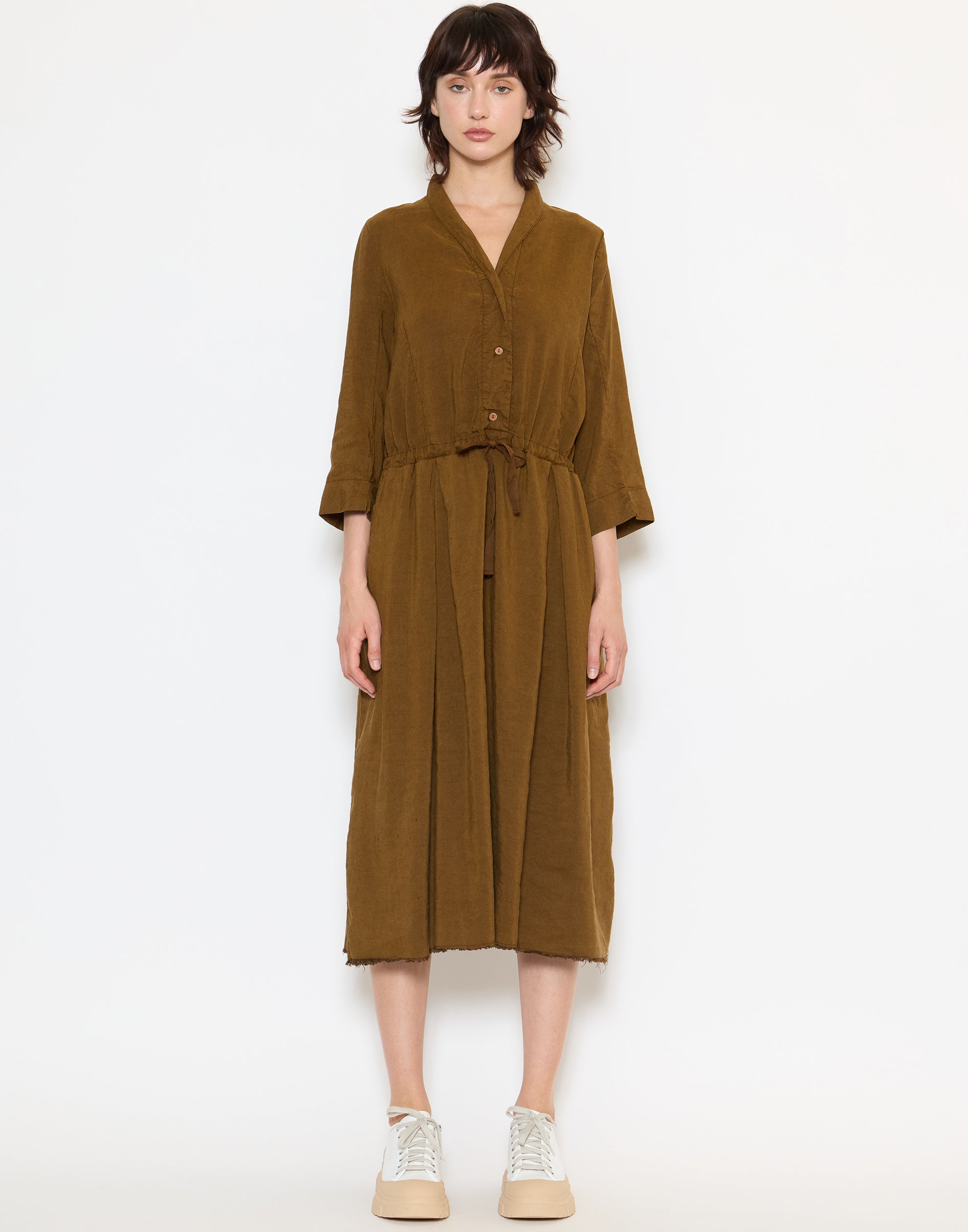 Tobacco Linen & Silk Dena Dress