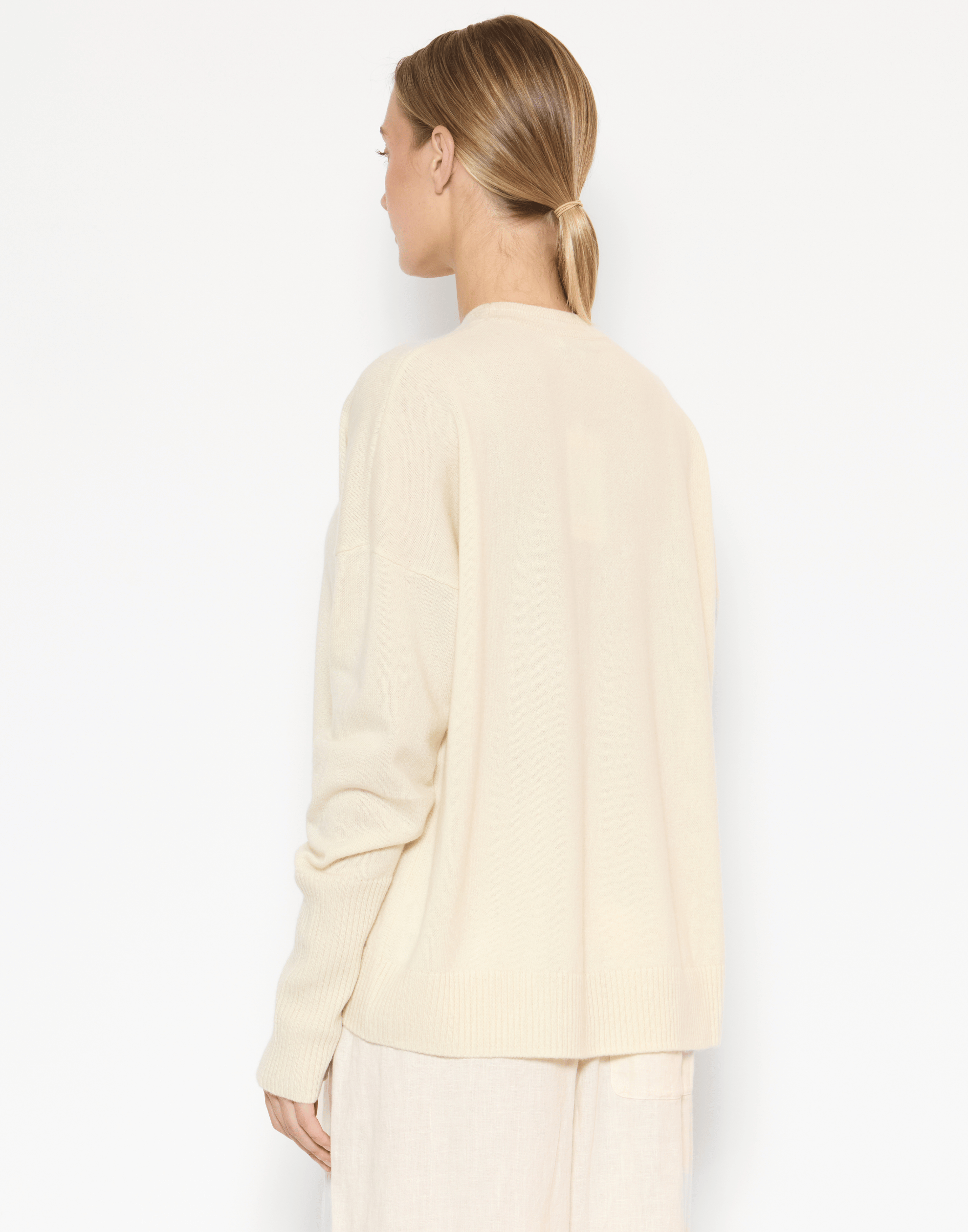 Cream Raw Cashmere Relaxed Pullover
