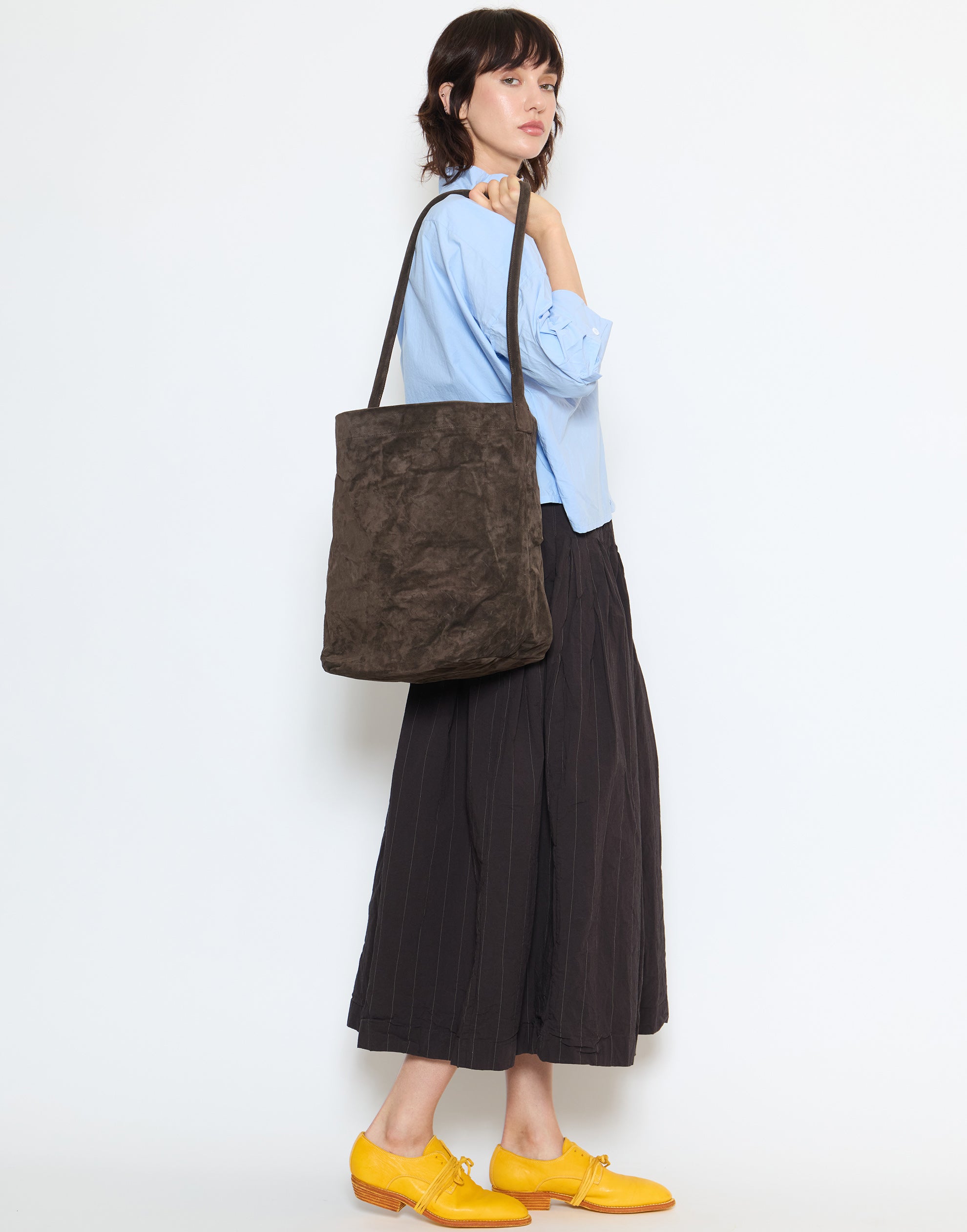 Dark Brown Suede Leather Big Tube Bag