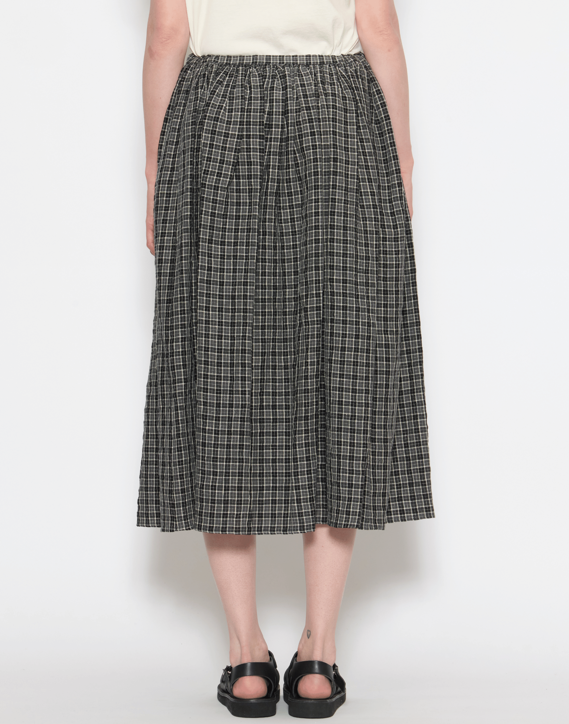 Cement & Black Linen Check Skirt