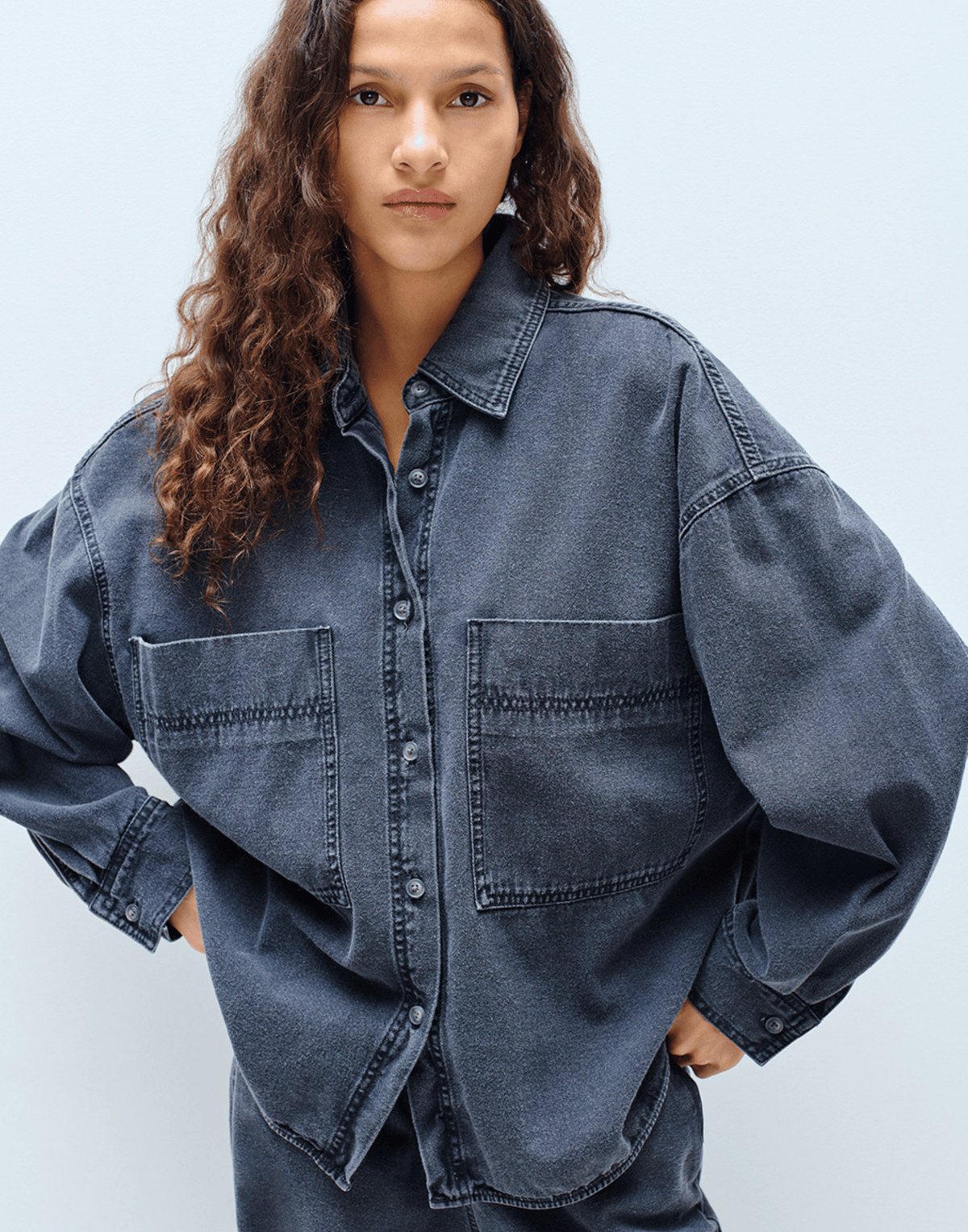 Black Wash Cotton Denim Jazy Shirt
