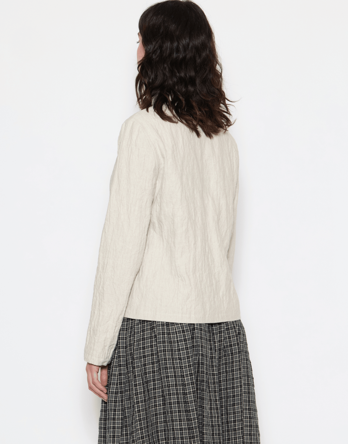 Ecru Herringbone Linen & Cotton Blend Jacket