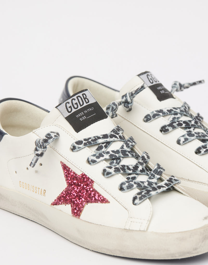 White & Fuchsia Glitter Superstar Sneakers
