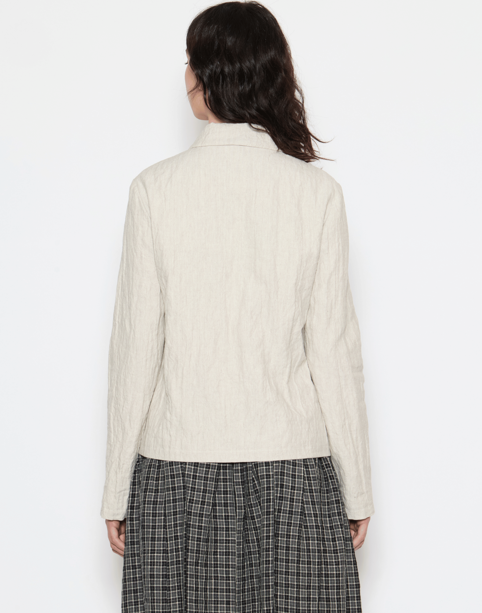 Ecru Herringbone Linen & Cotton Blend Jacket