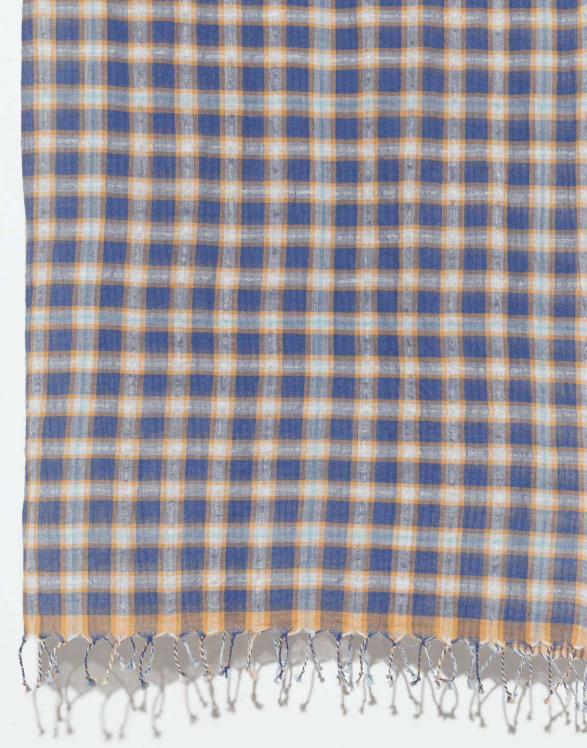 Denim Blue Check Cotton & Linen Scarf