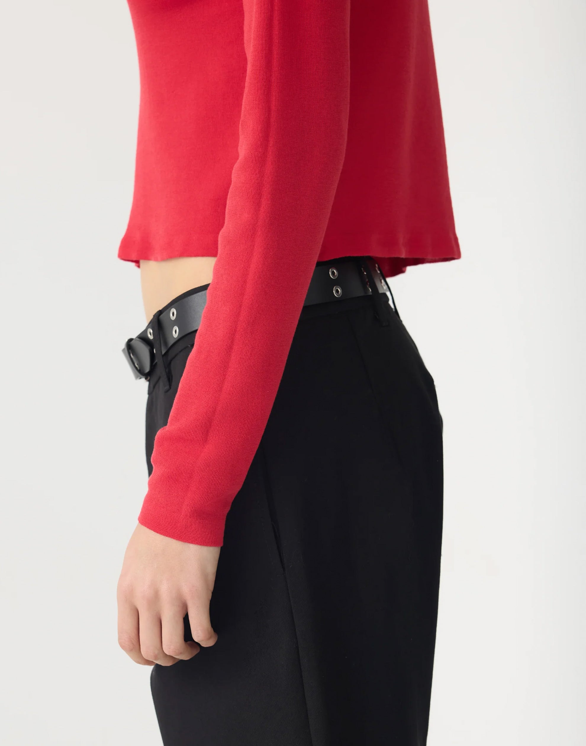 Red Cotton Knit Long Sleeve Top