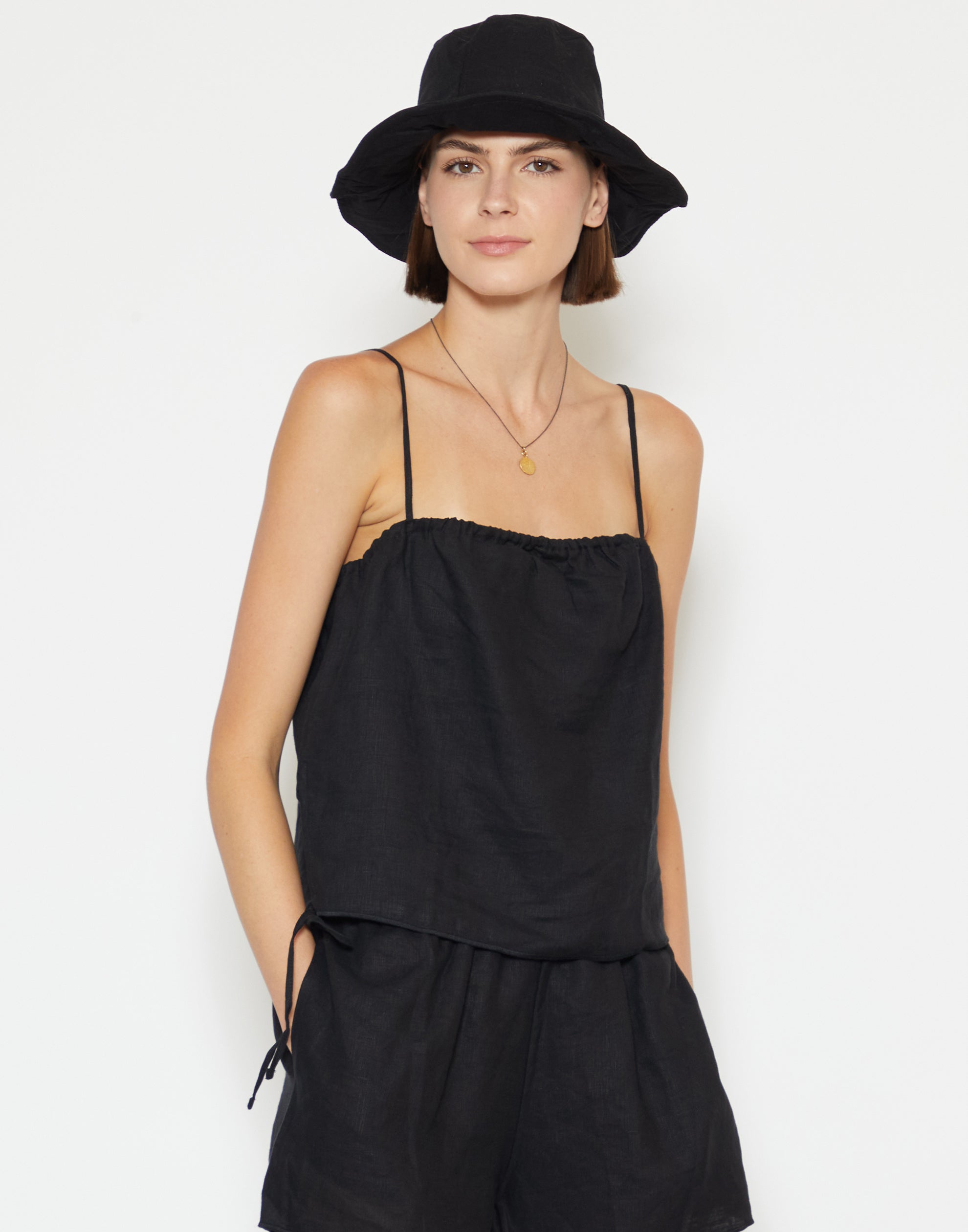 Black Cotton & Linen Everyday Hat