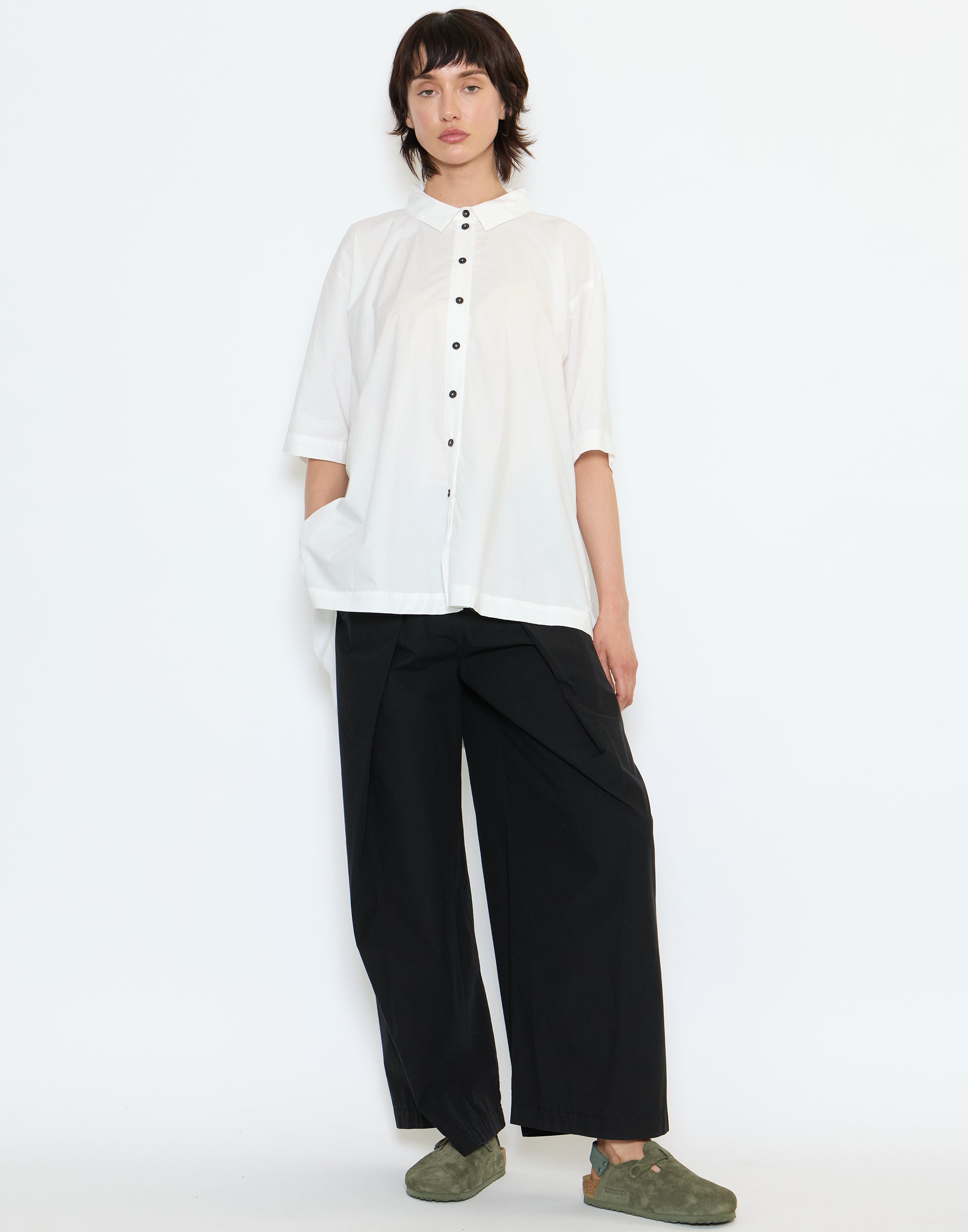 Black Cotton Front Pleat Trousers