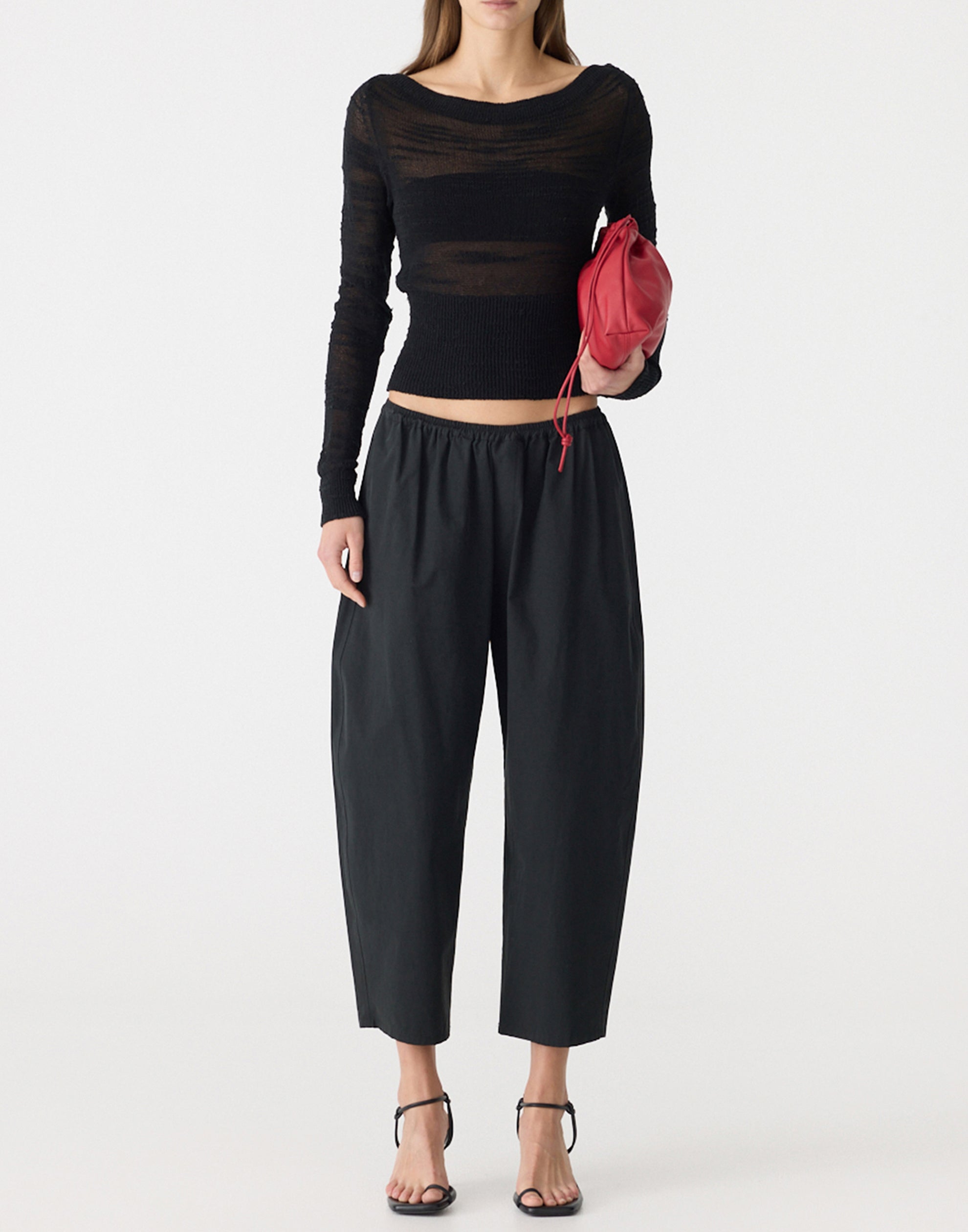 Black Crushed Cotton Gathered Pant