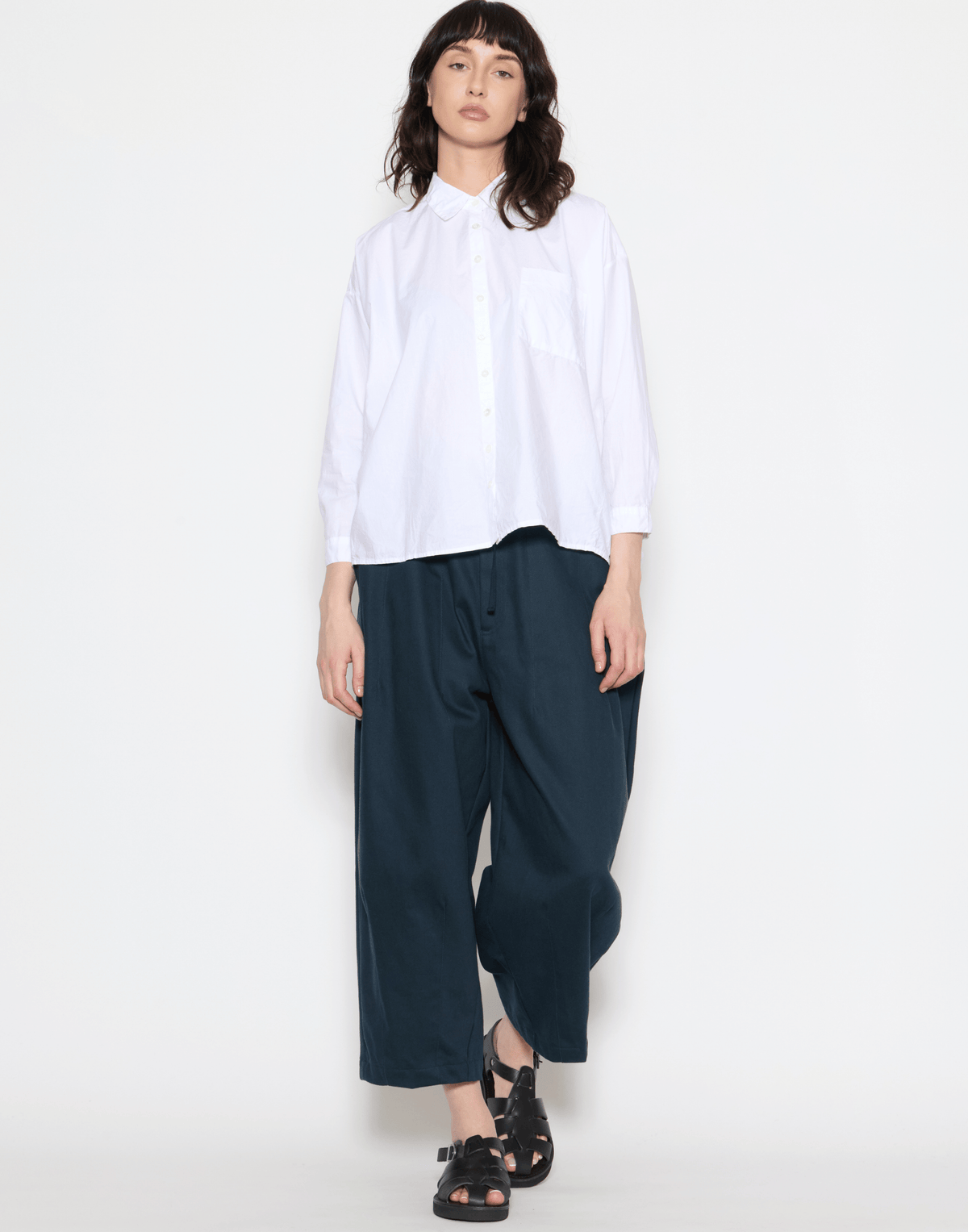 Navy Cotton Twill Stevie Barrel Pants