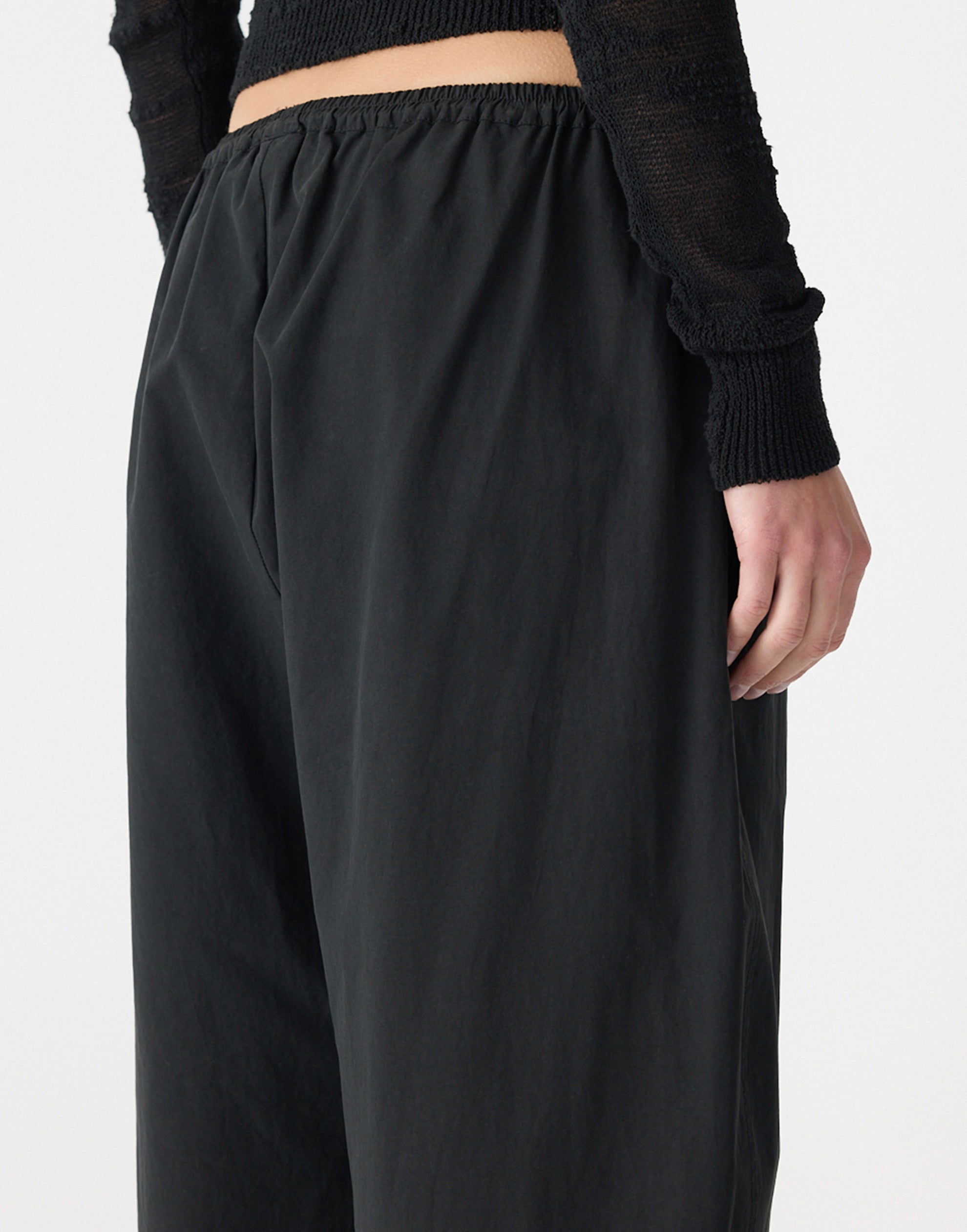 Black Crushed Cotton Gathered Pant
