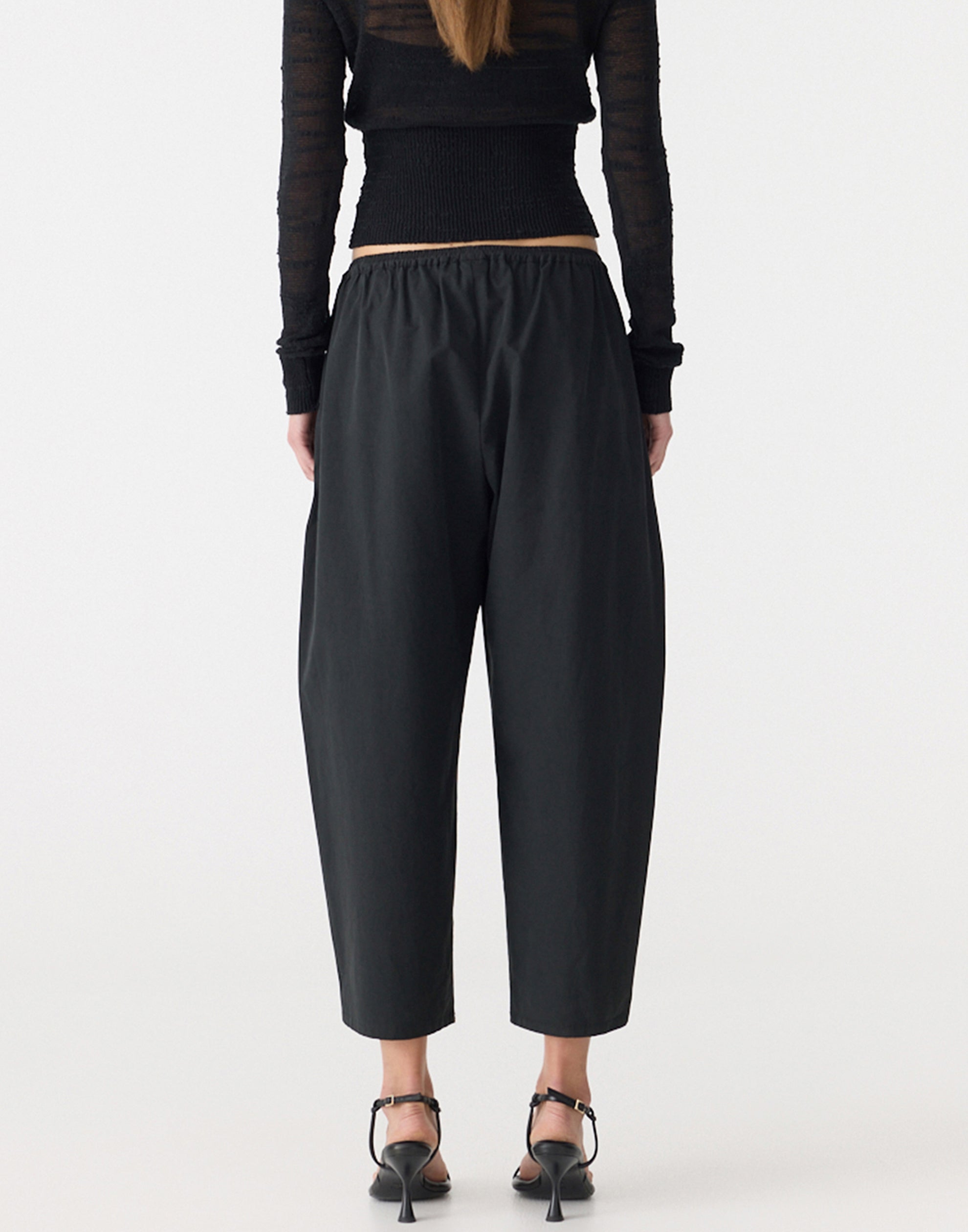 Black Crushed Cotton Gathered Pant