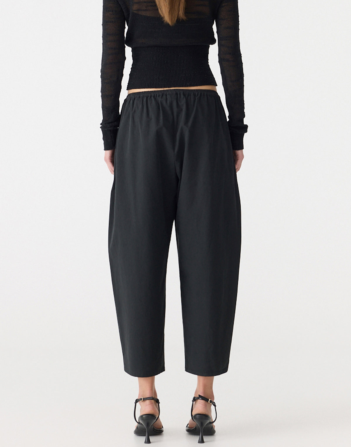 Black Crushed Cotton Gathered Pant