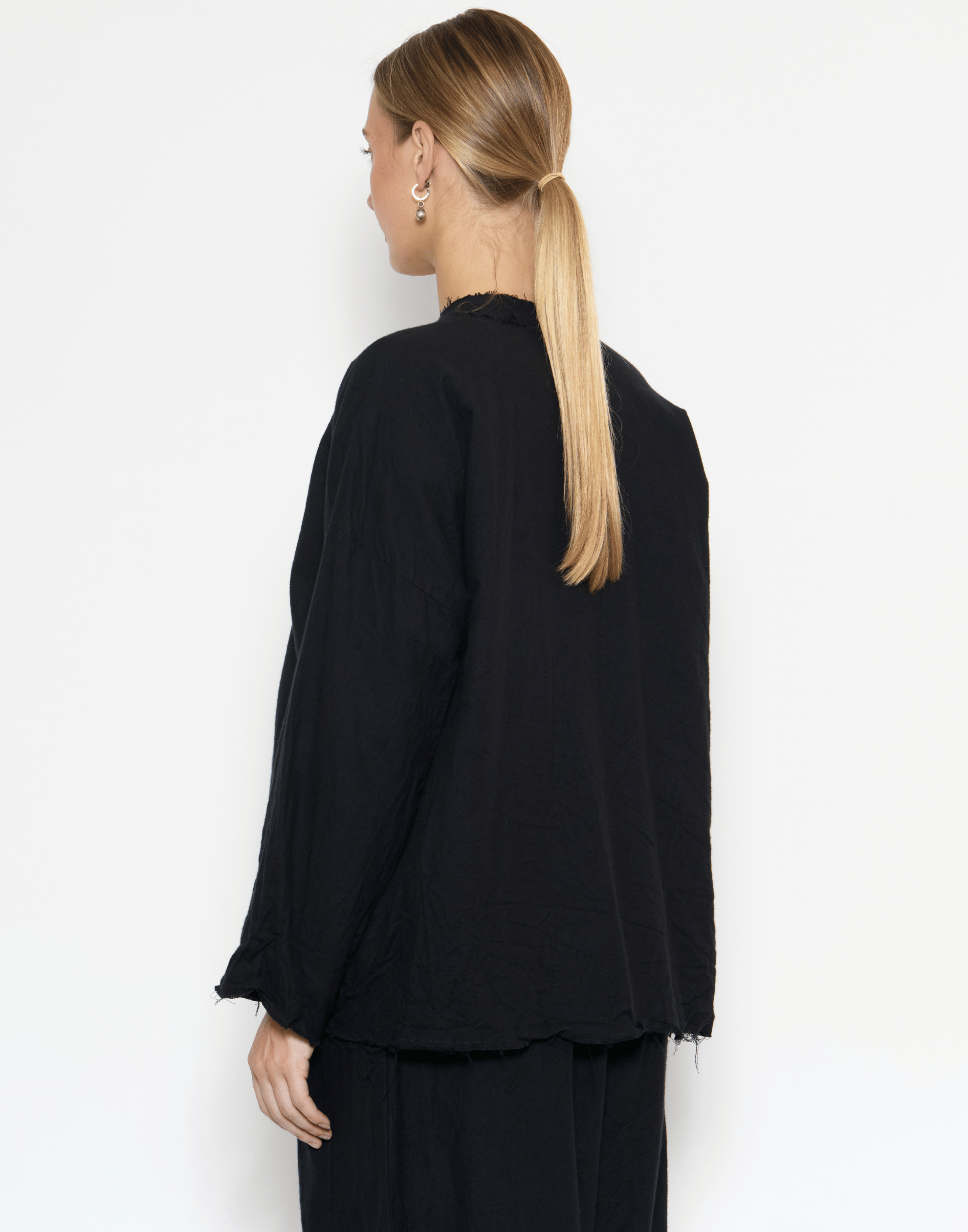 Black Cotton Flannel Open Front Top