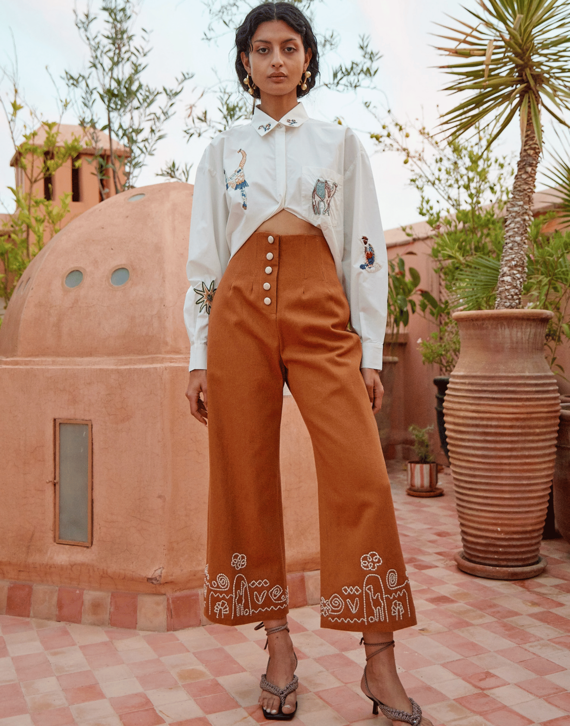 Embroidered Cotton Carmine Shirt