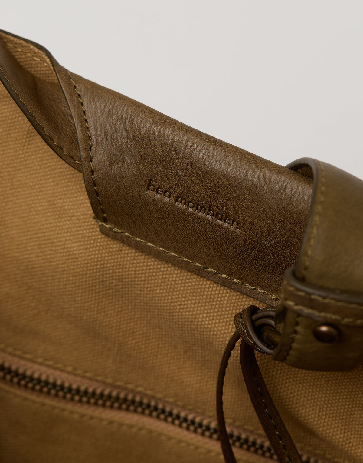 Khaki Leather Large Shopper Bag