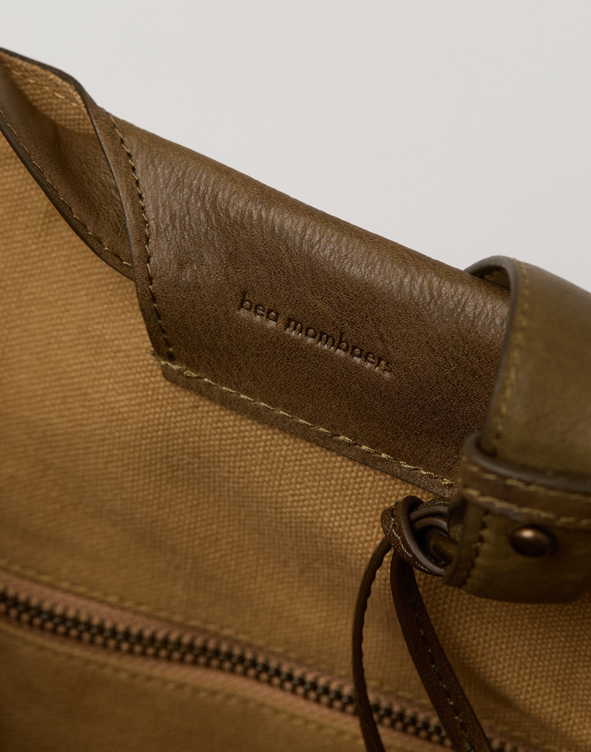 Khaki Leather Large Shopper Bag