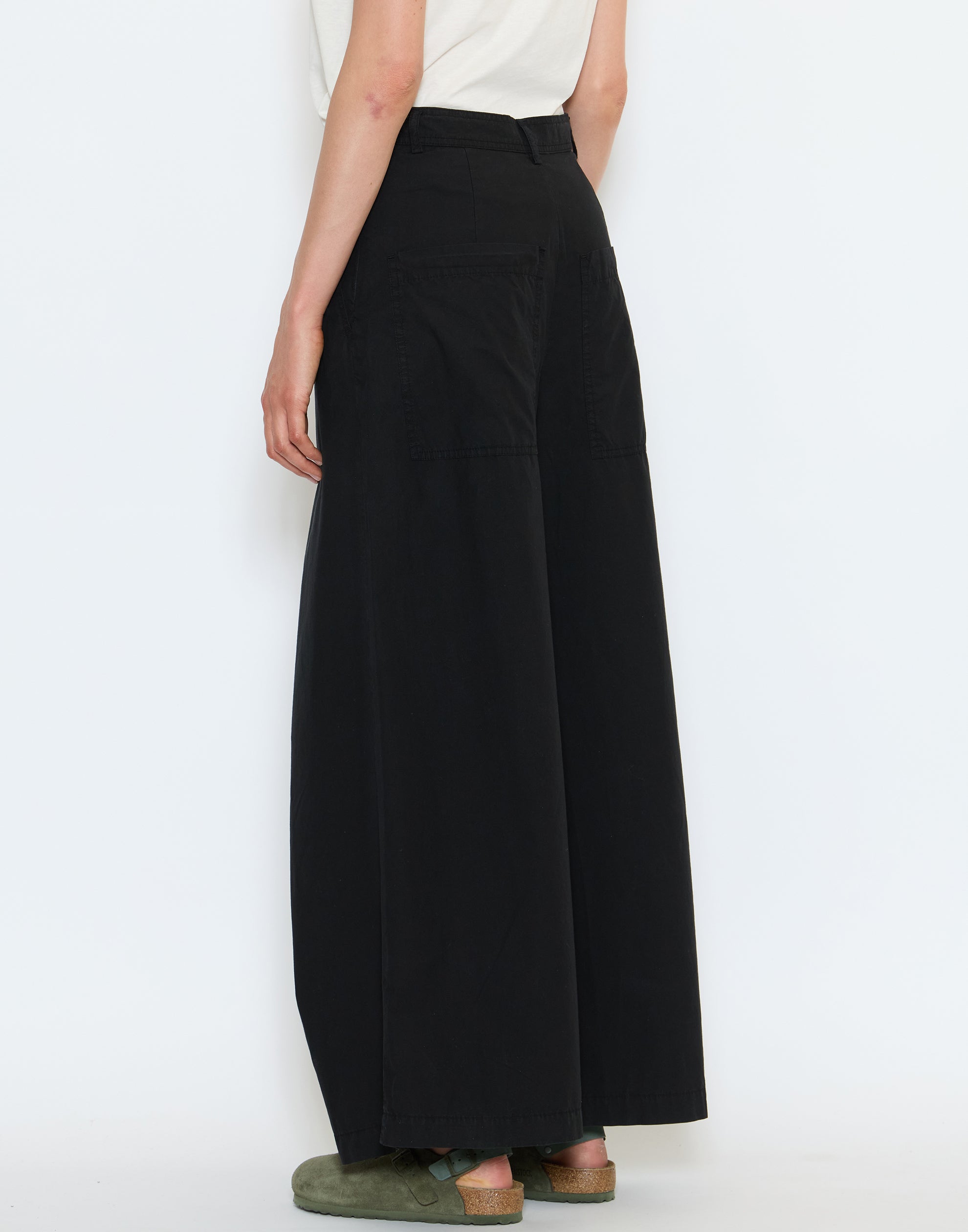 Black Cotton Front Pleat Trousers