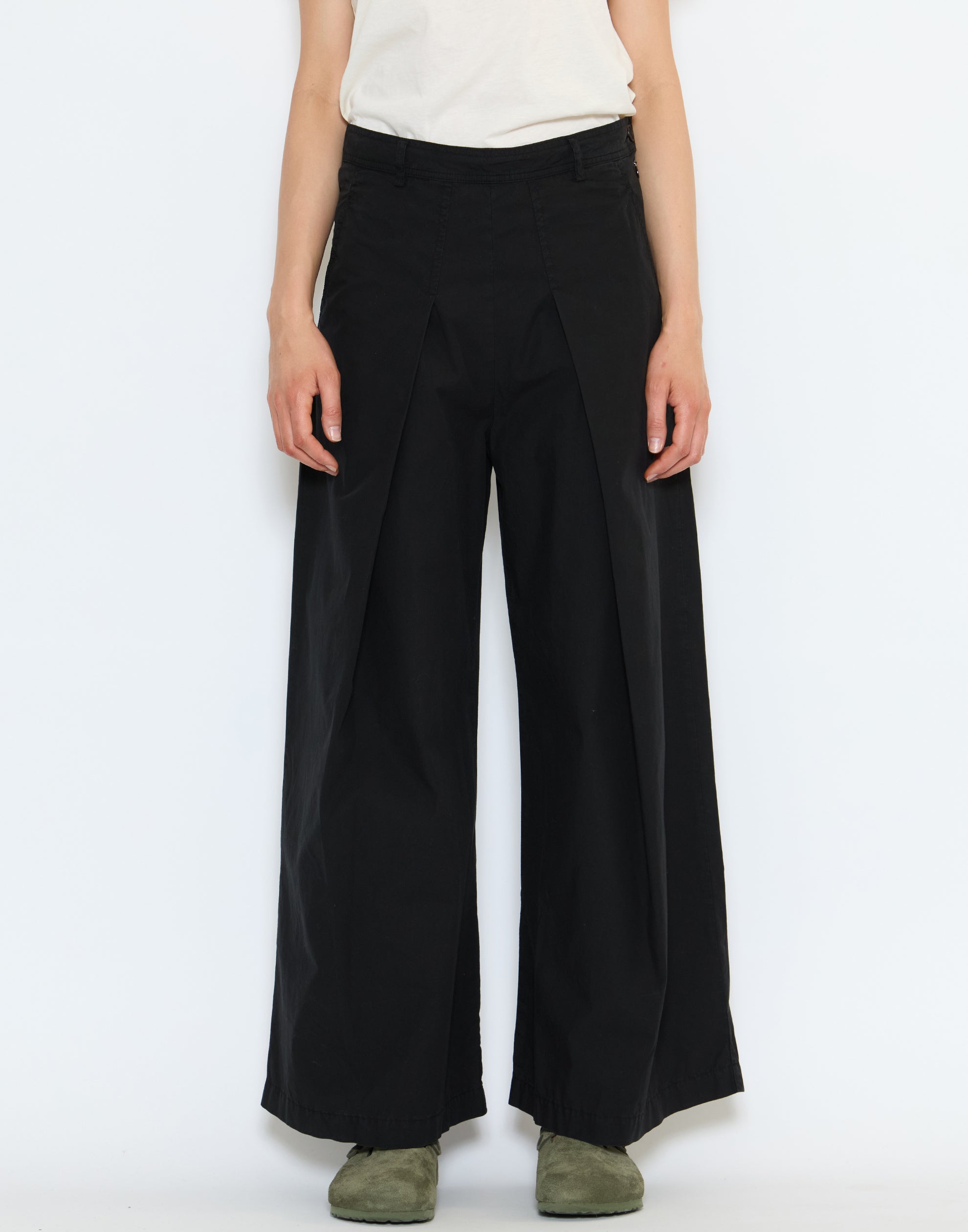 Black Cotton Front Pleat Trousers