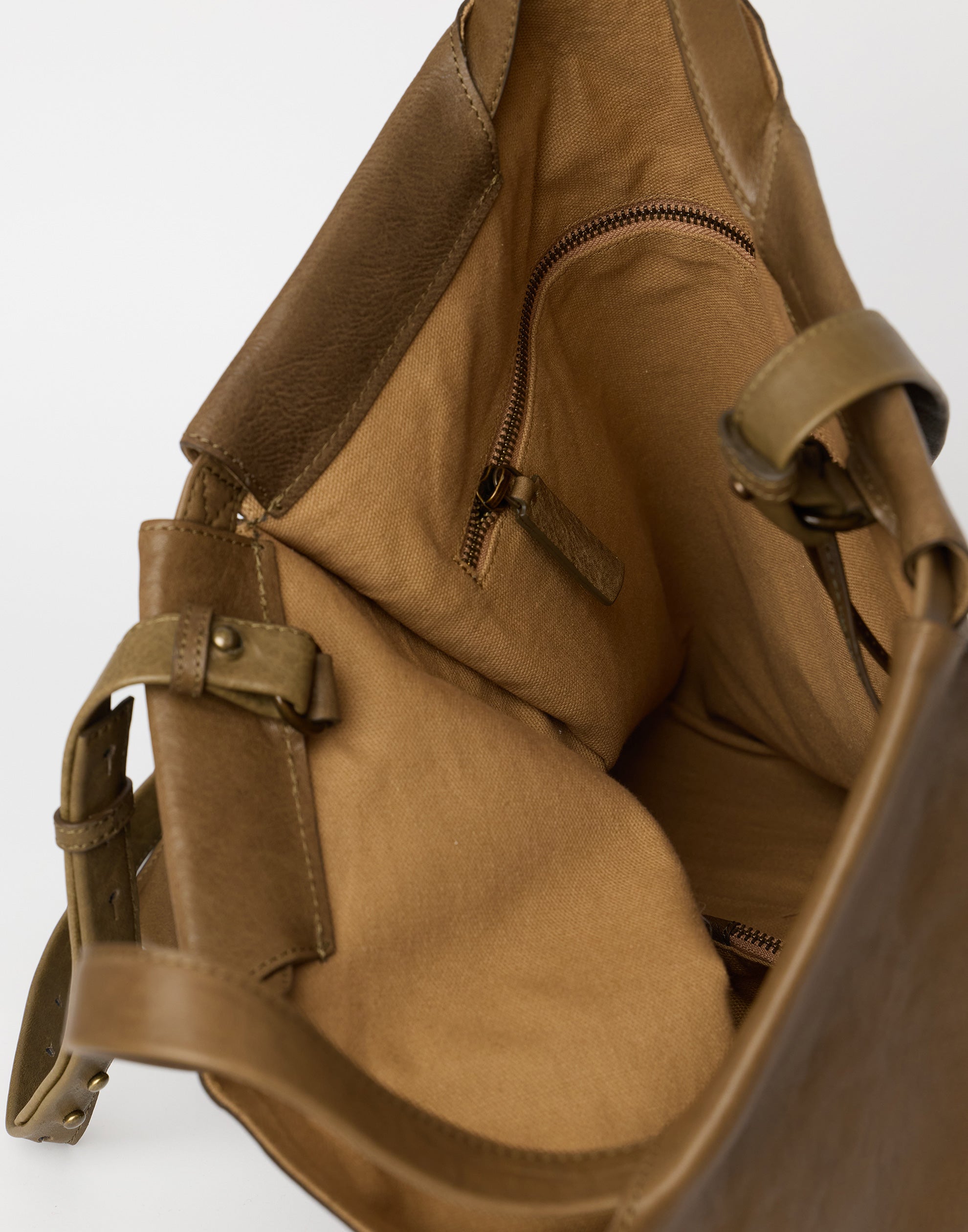 Khaki Leather Large Shopper Bag