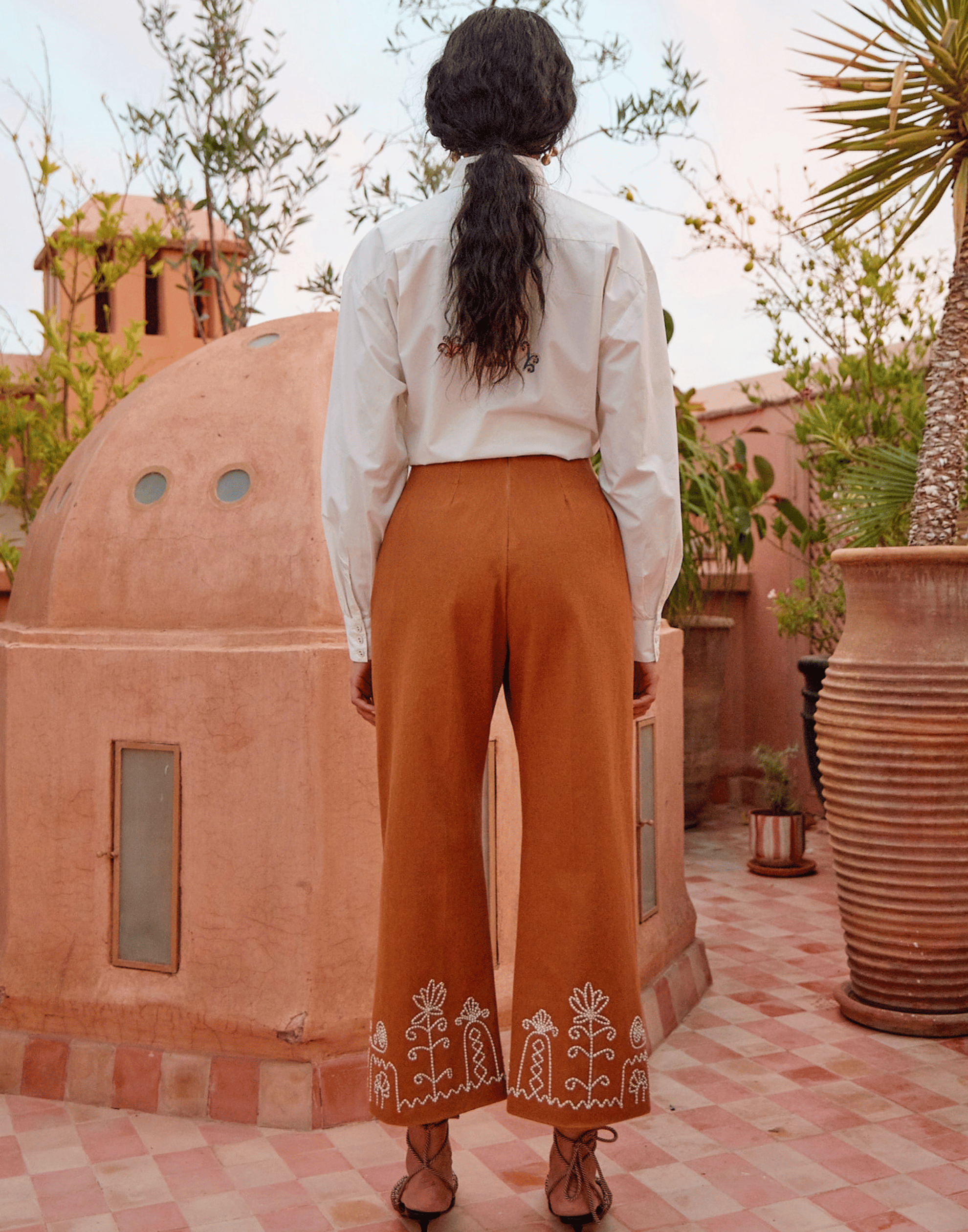 Embroidered Cotton Carmine Shirt