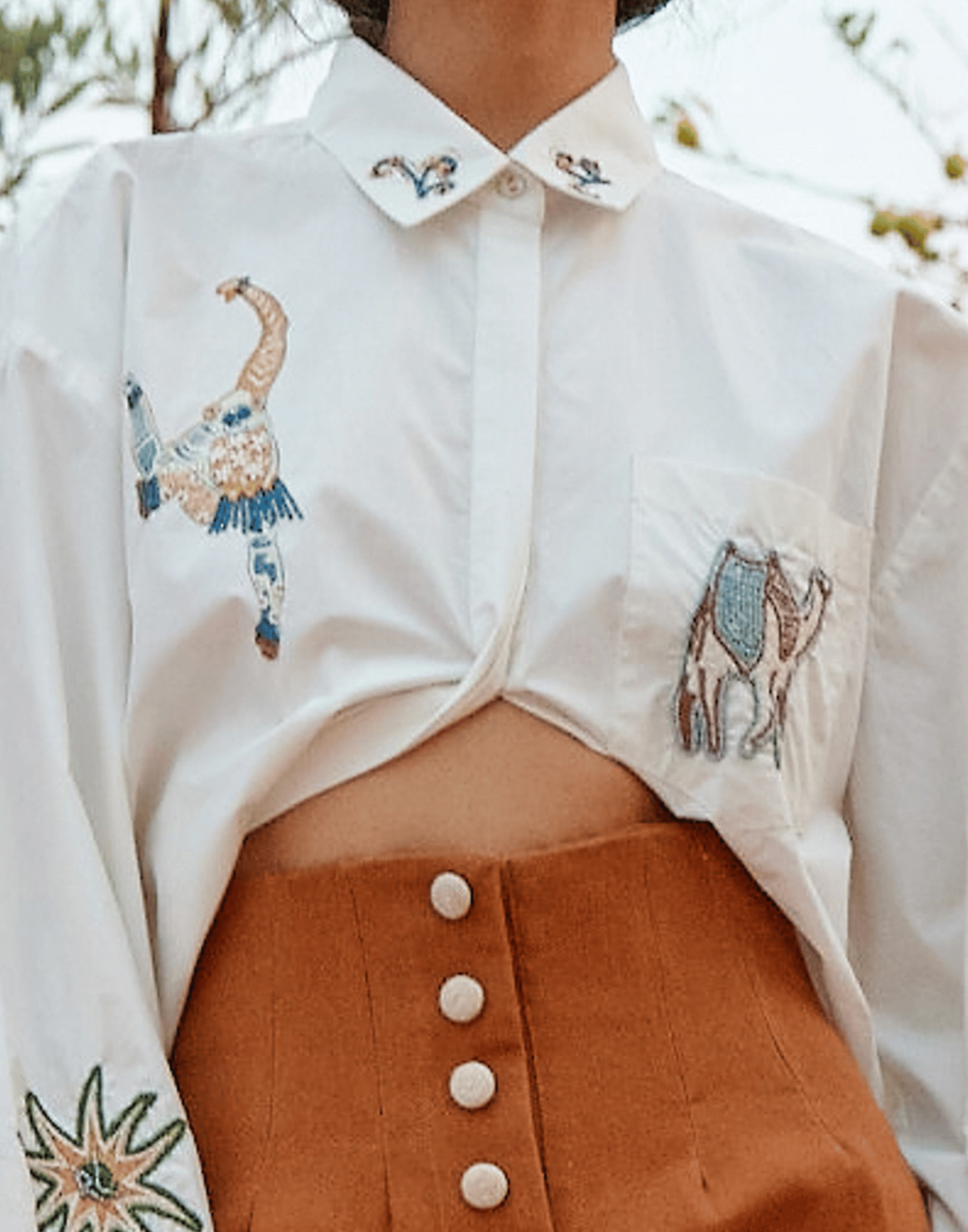 Embroidered Cotton Carmine Shirt