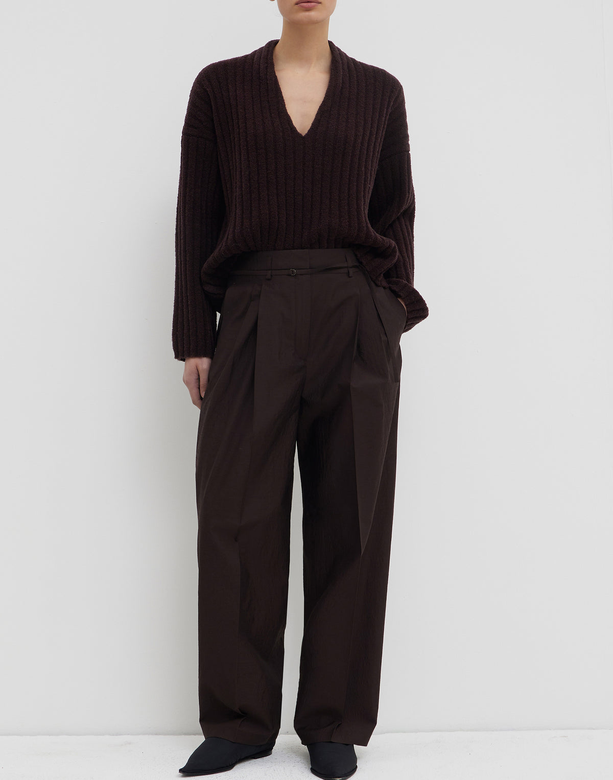 Cherry Wood Wool Blend Pina Pleated Trousers