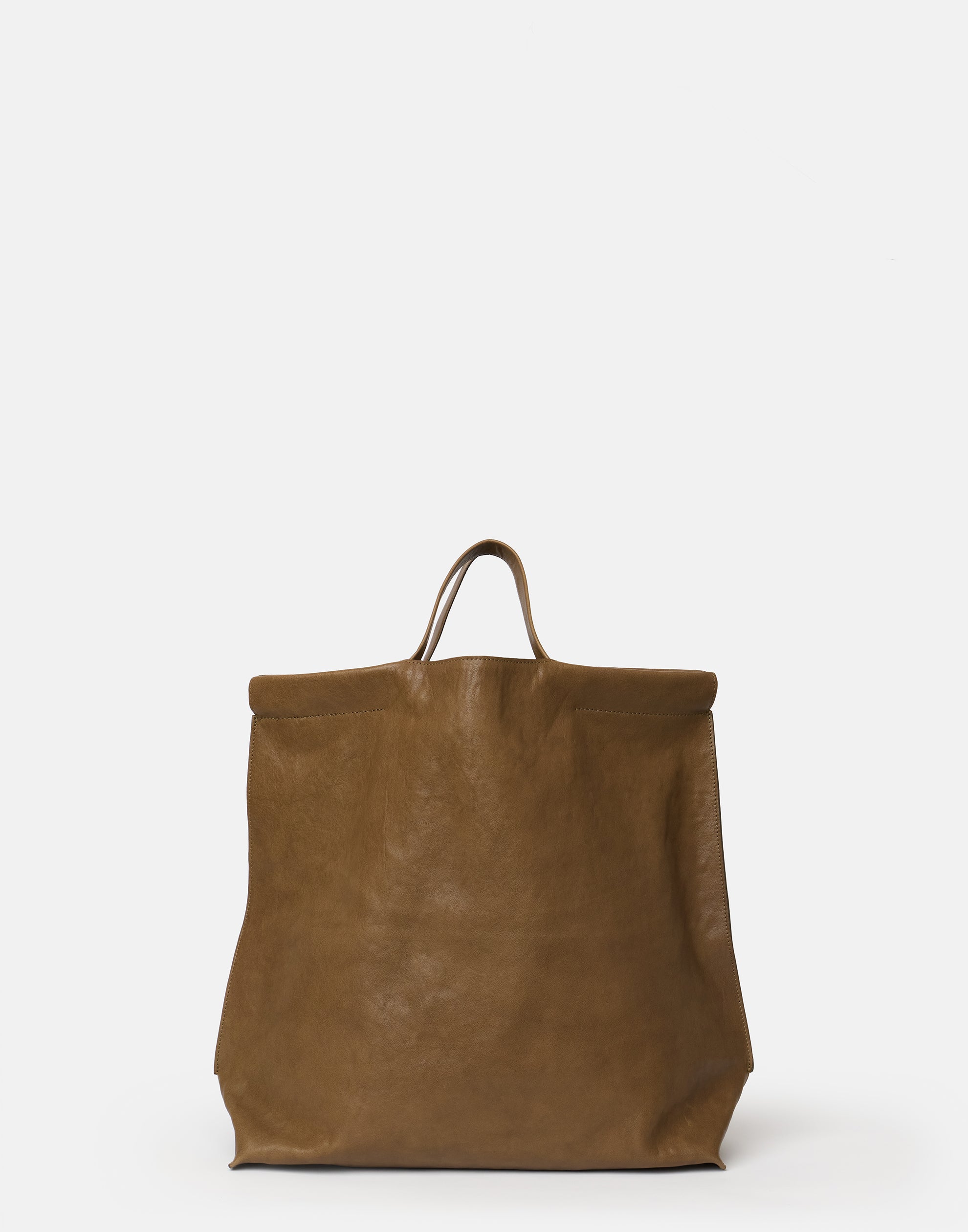 Khaki Leather Large Shopper Bag