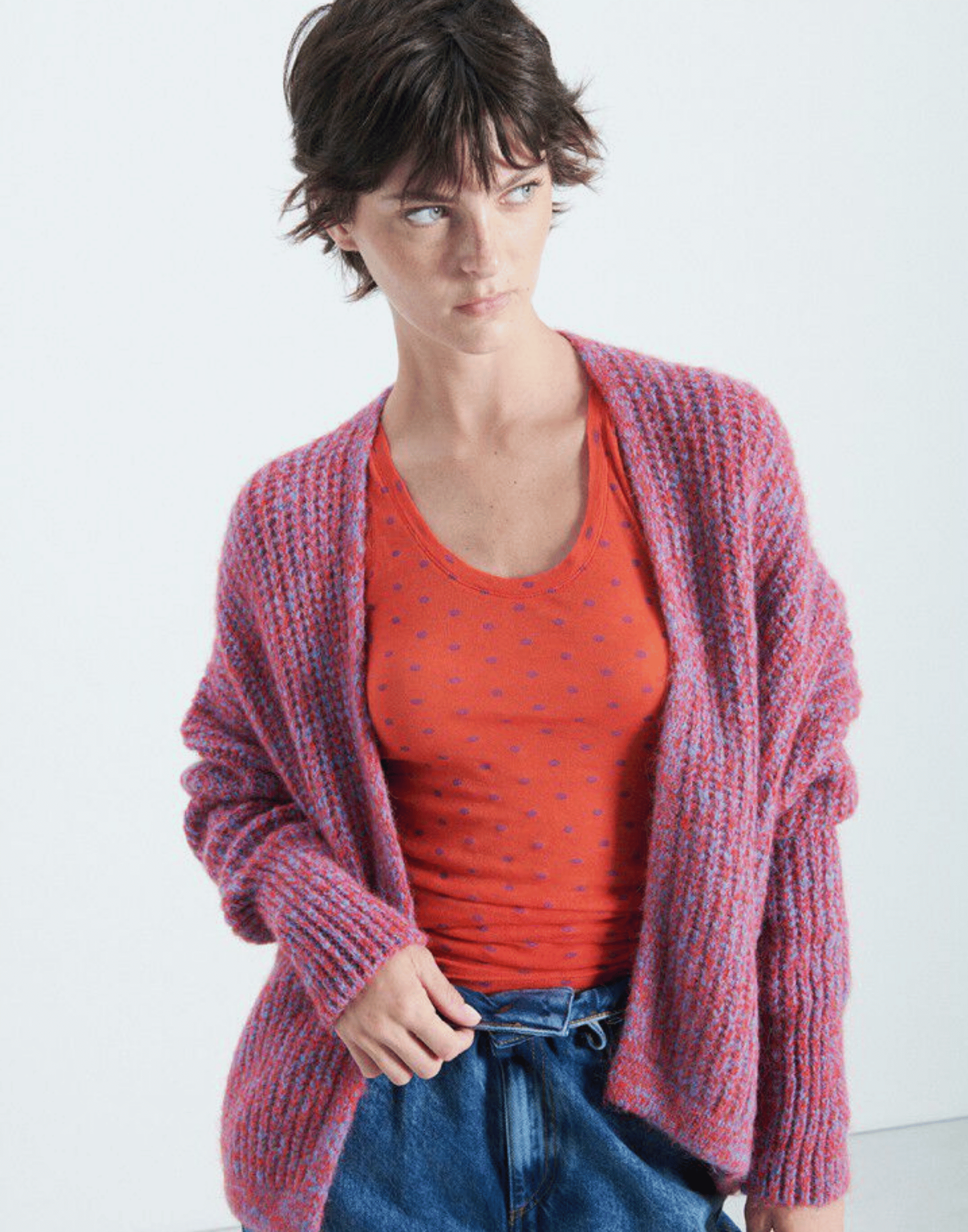 Chilli Red Melange Wool Blend East Cardigan