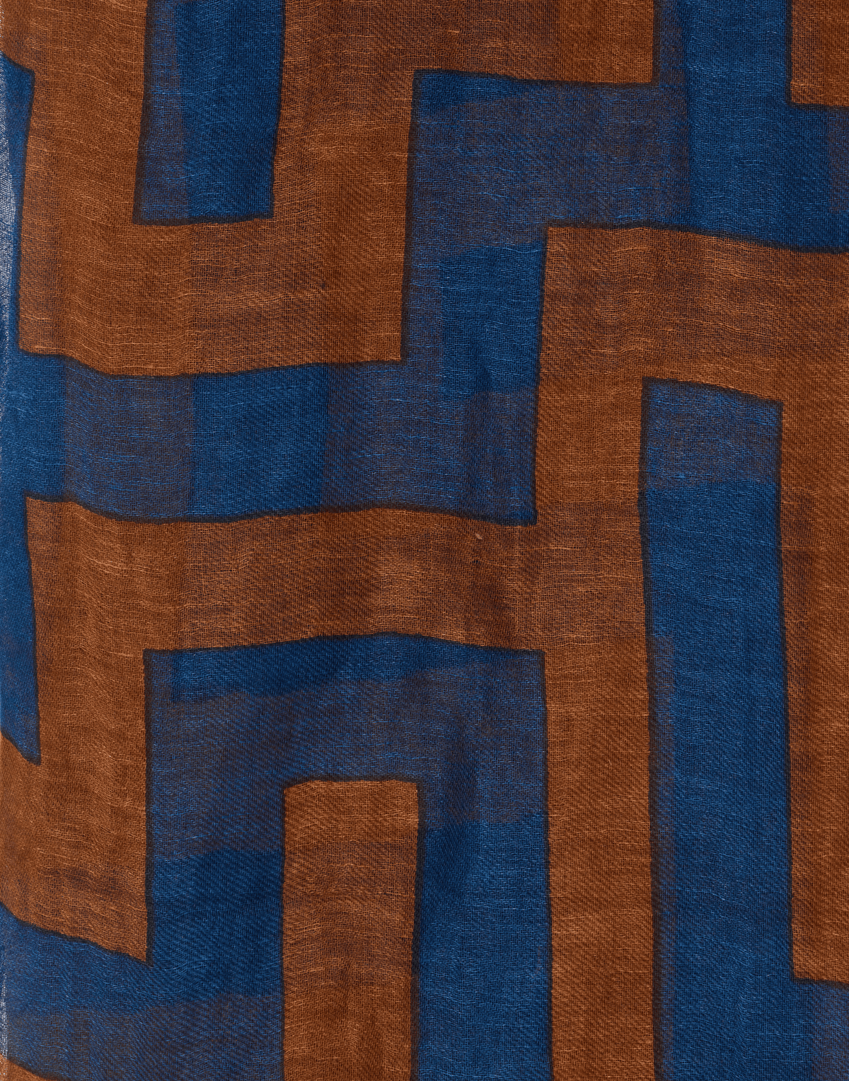 Brown Labyrinth Print Linen & Cotton Scarf
