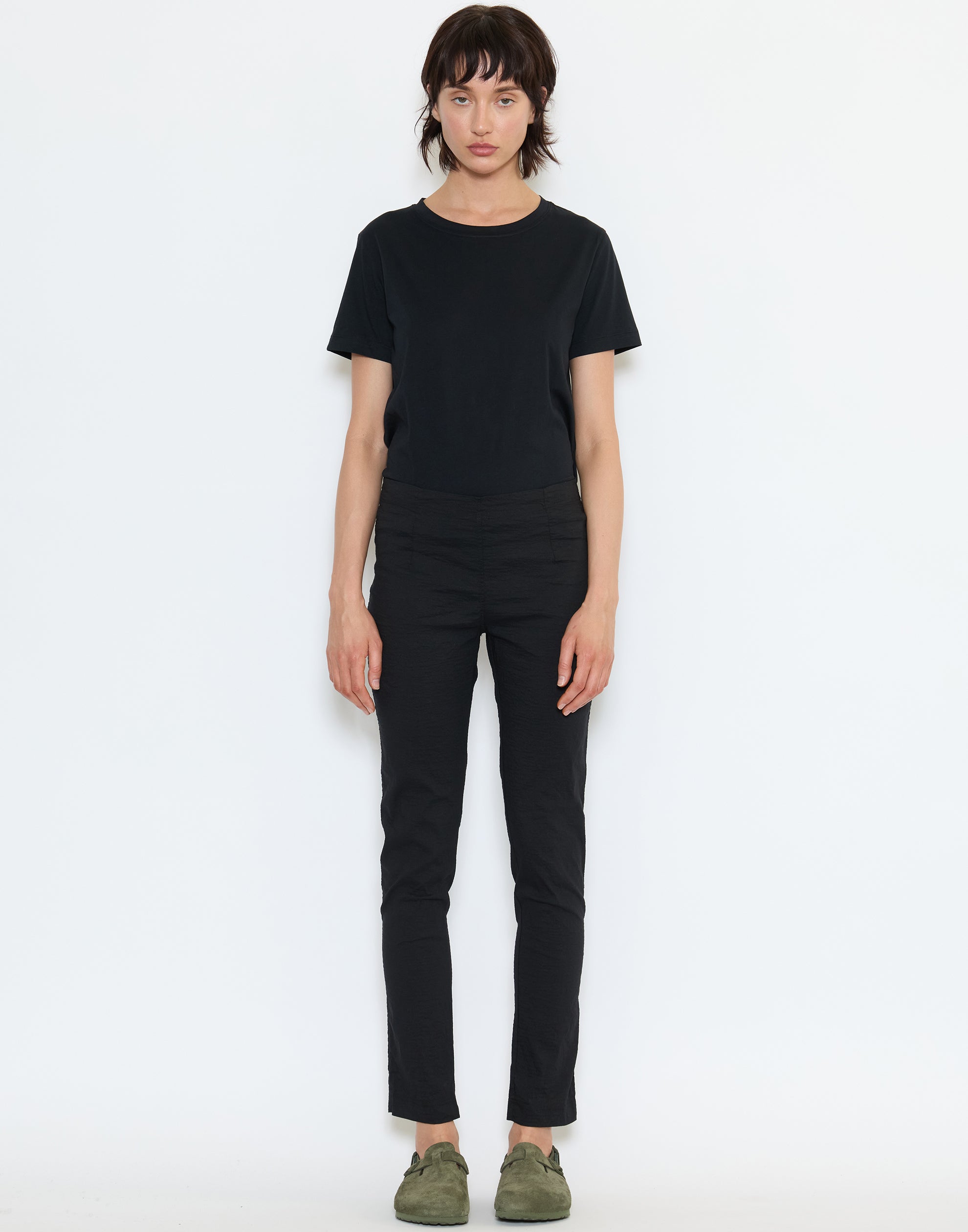 Black Linen & Cotton Blend Stretch Pants