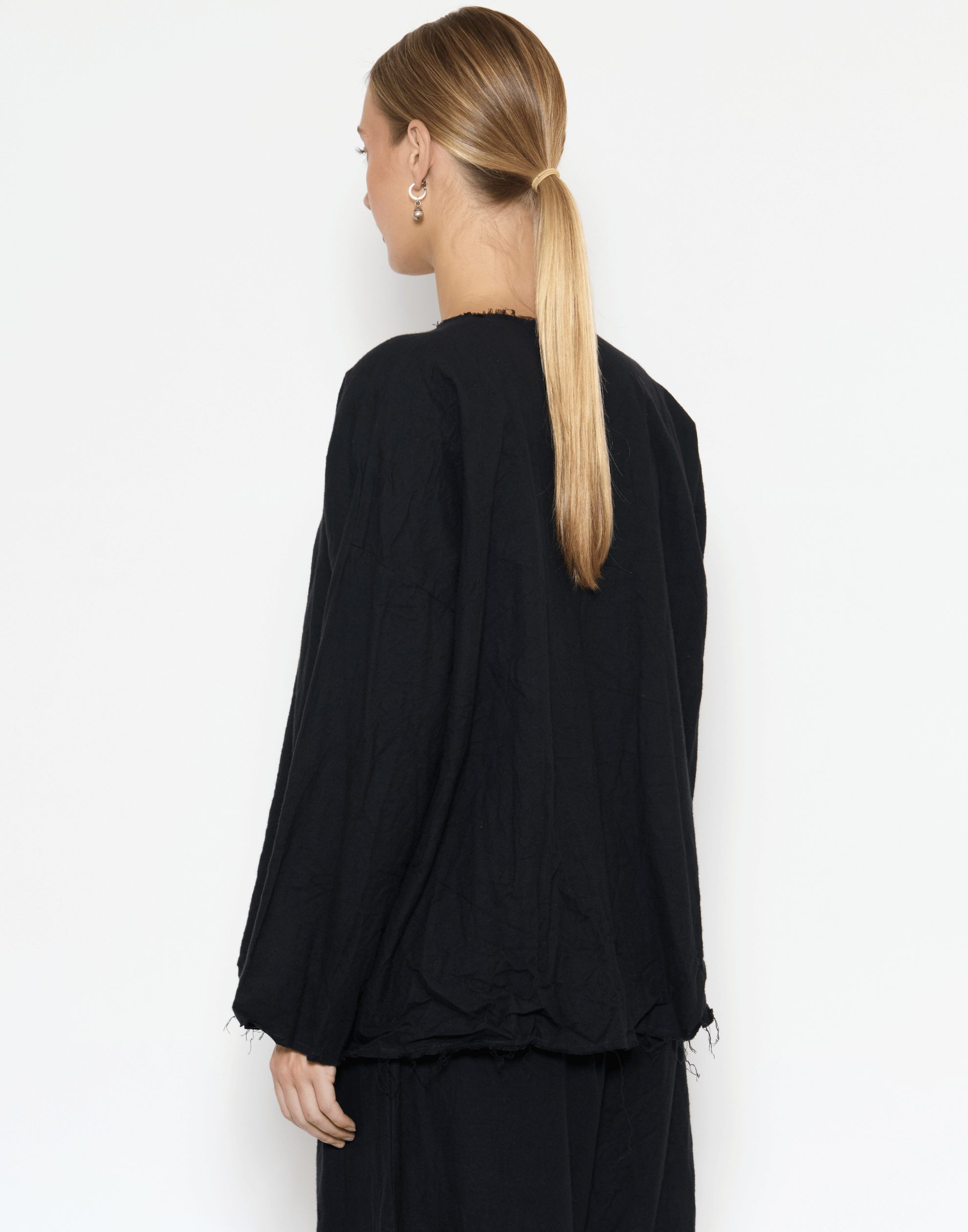 Black Cotton Flannel Volume Top