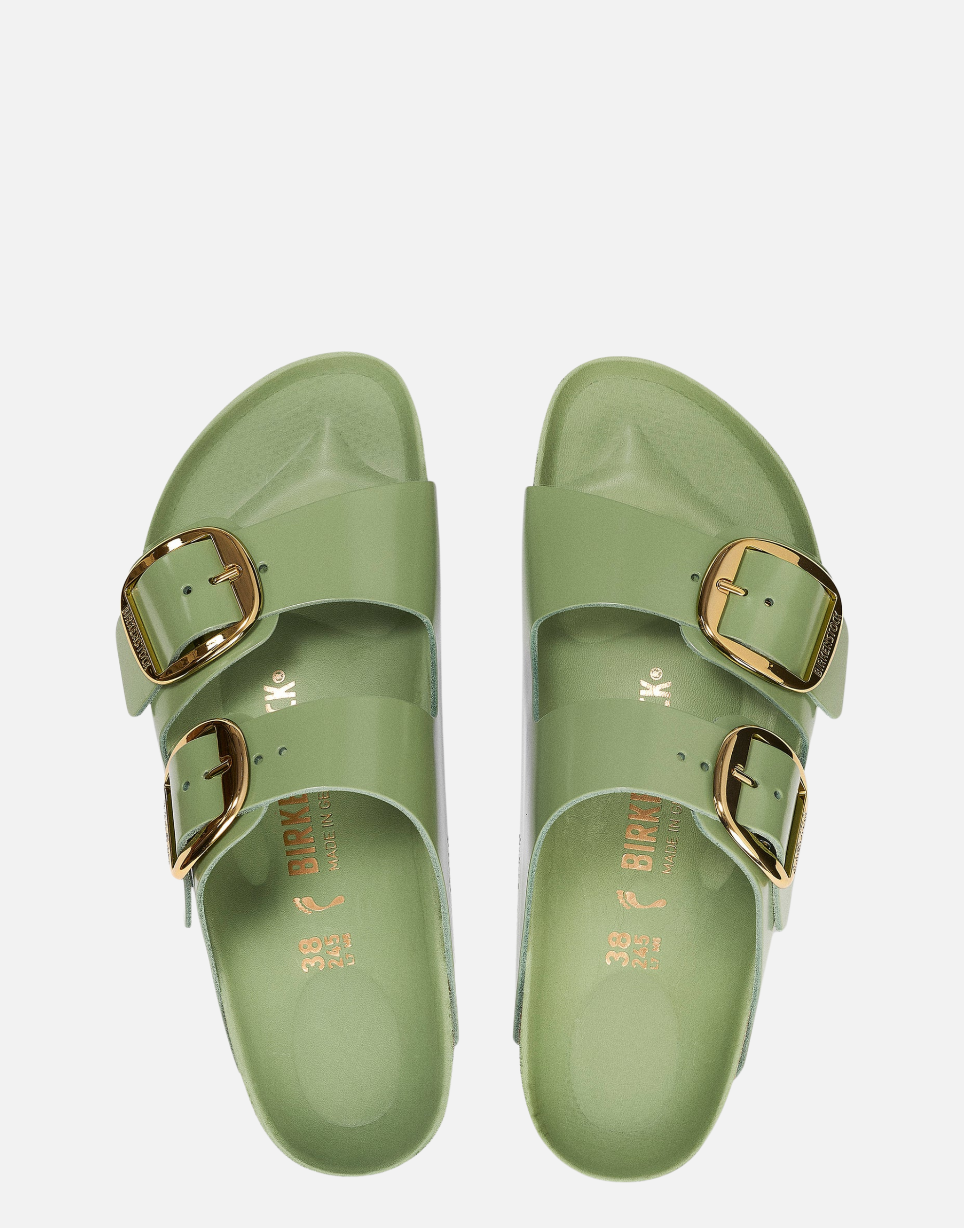 Regular Green Tea Patent Leather Big Buckle Arizona Sandals