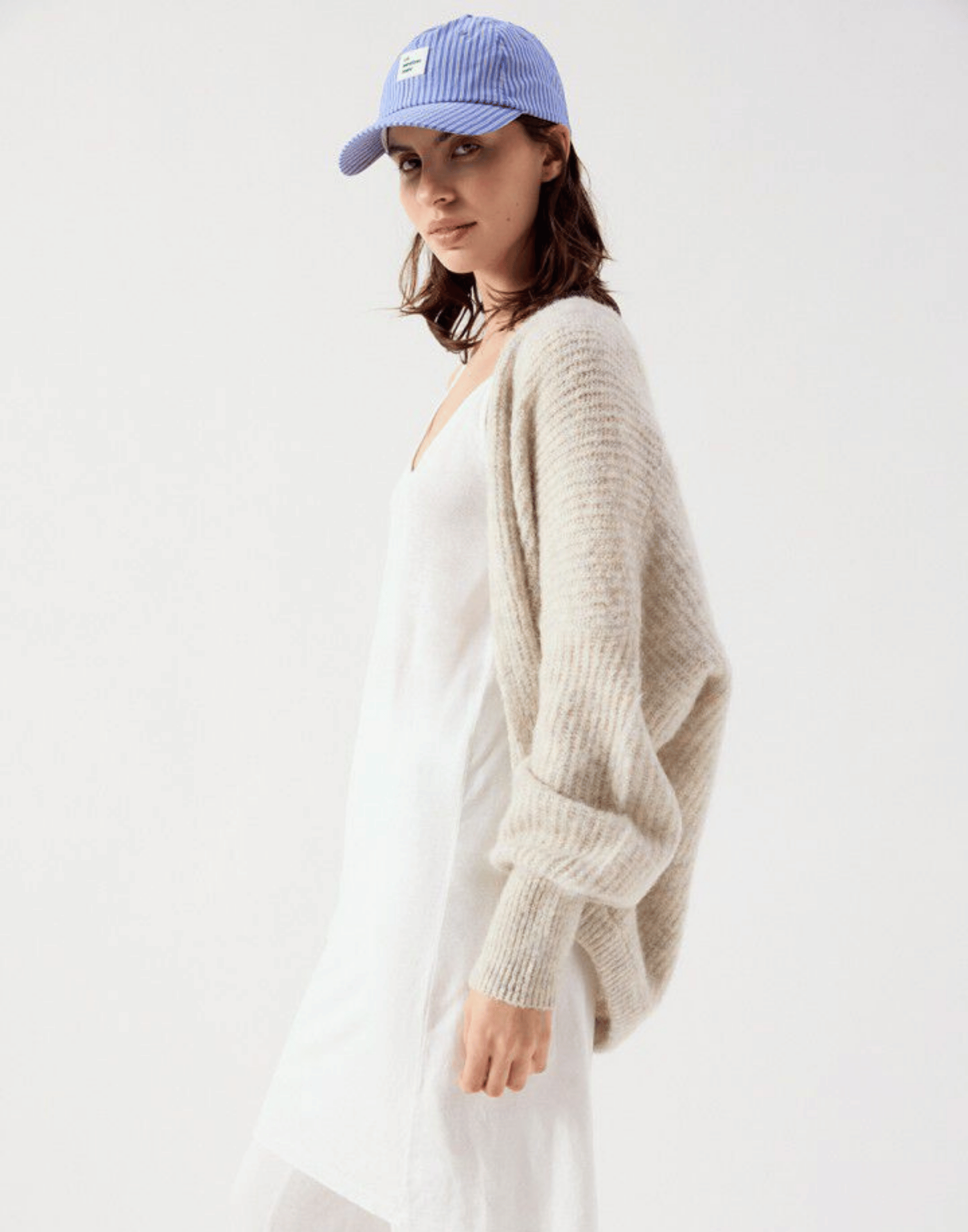 Powder Melange Wool Blend East Cardigan