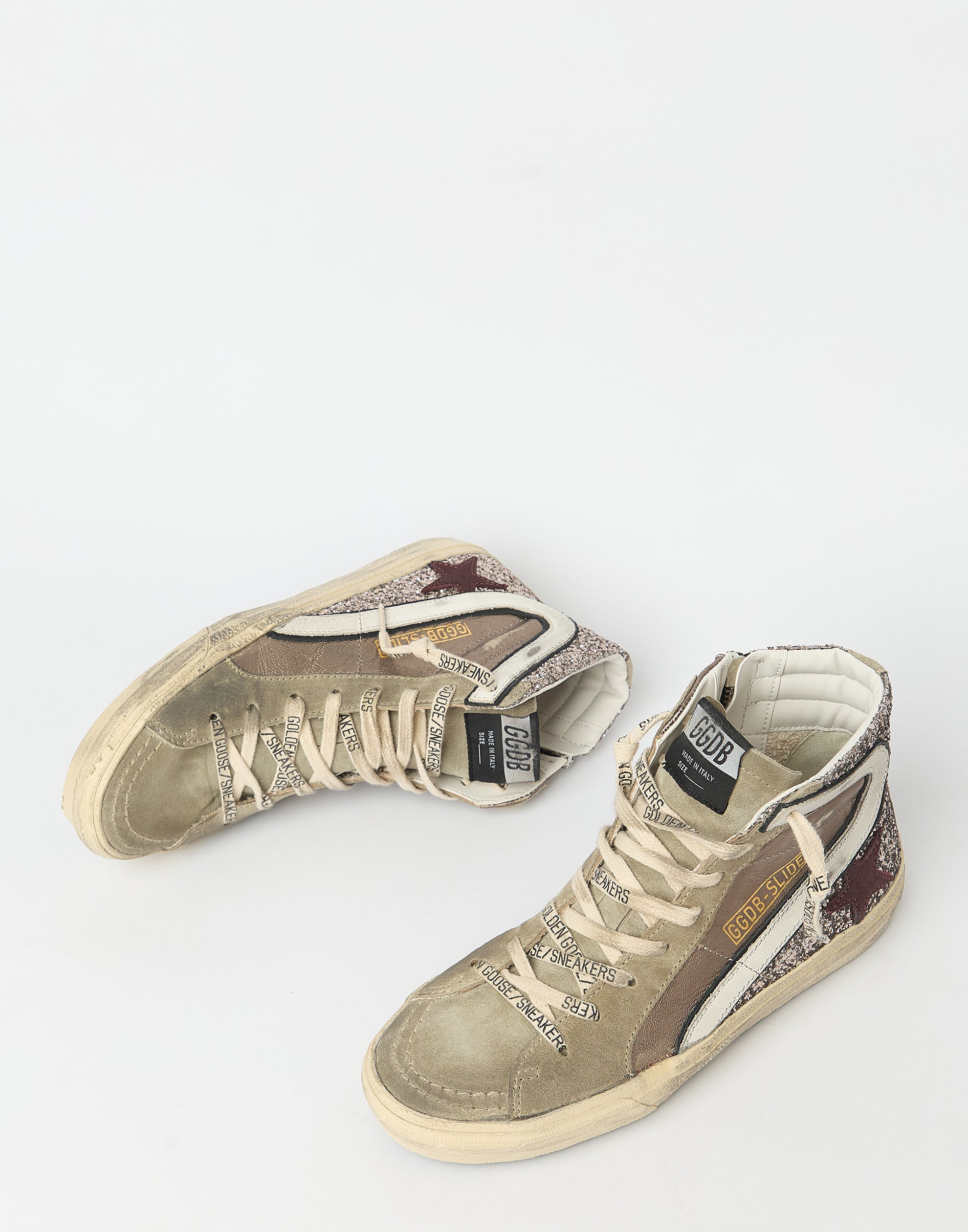 Bronze Leather & Glitter Slide Sneakers