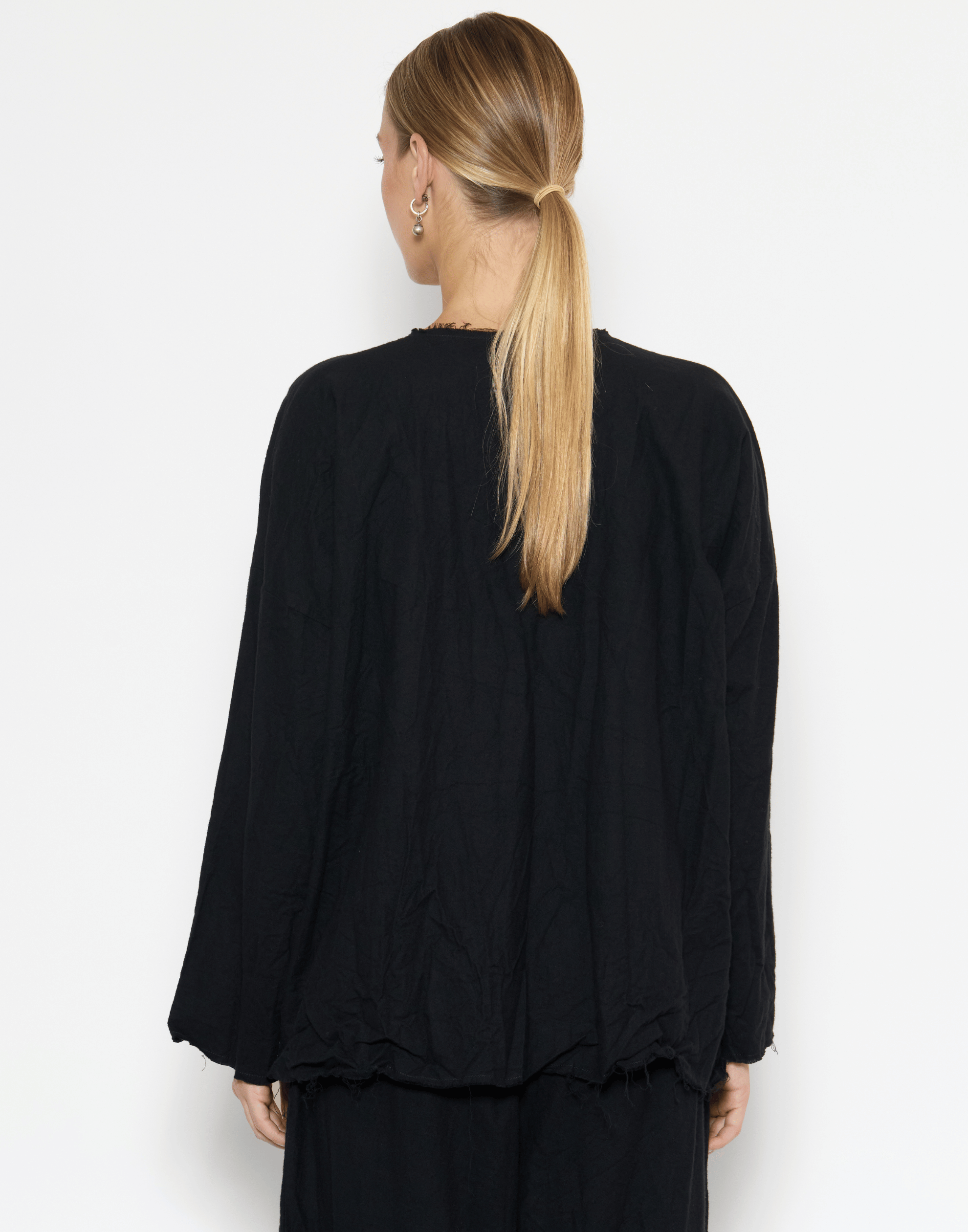 Black Cotton Flannel Volume Top