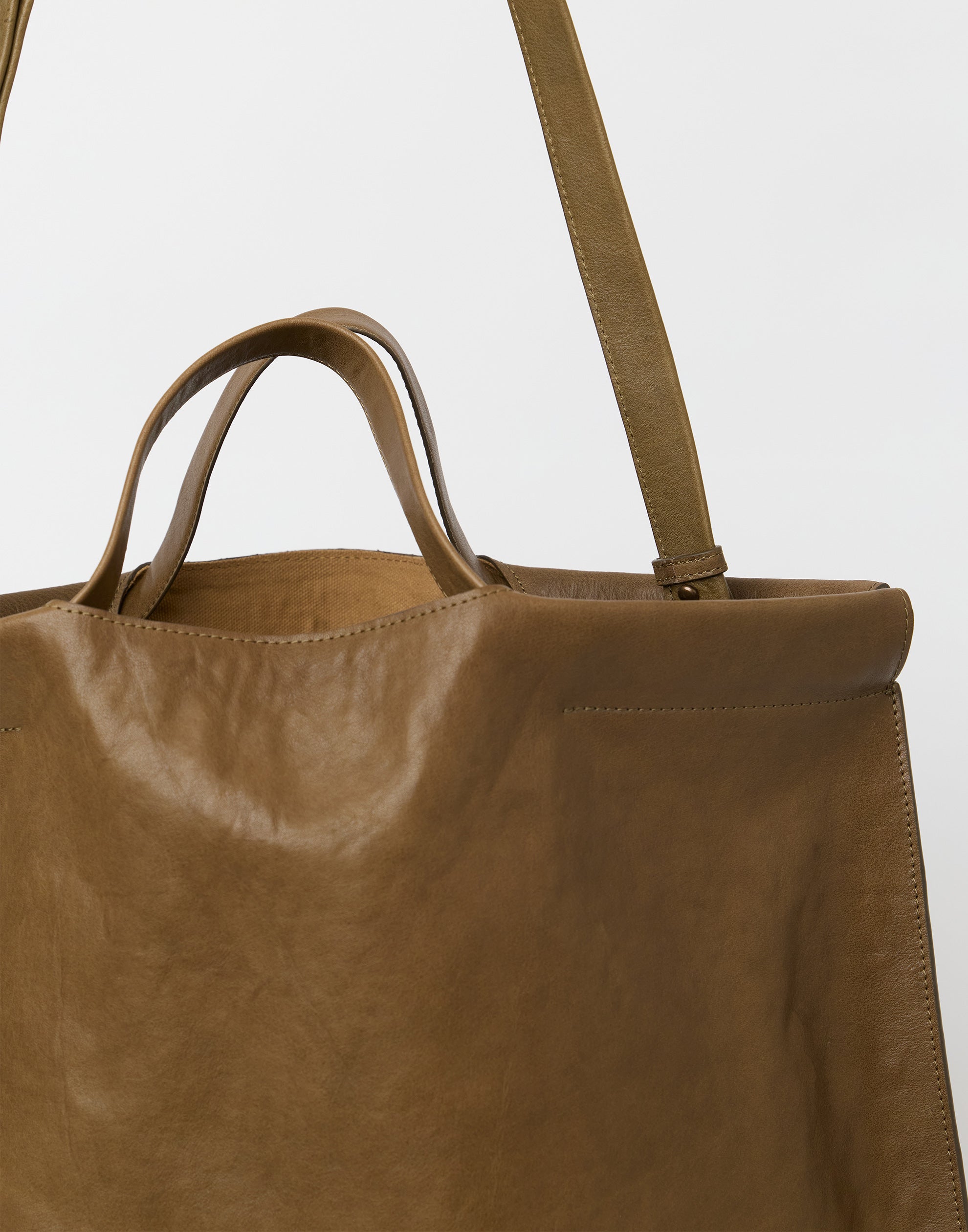 Khaki Leather Large Shopper Bag